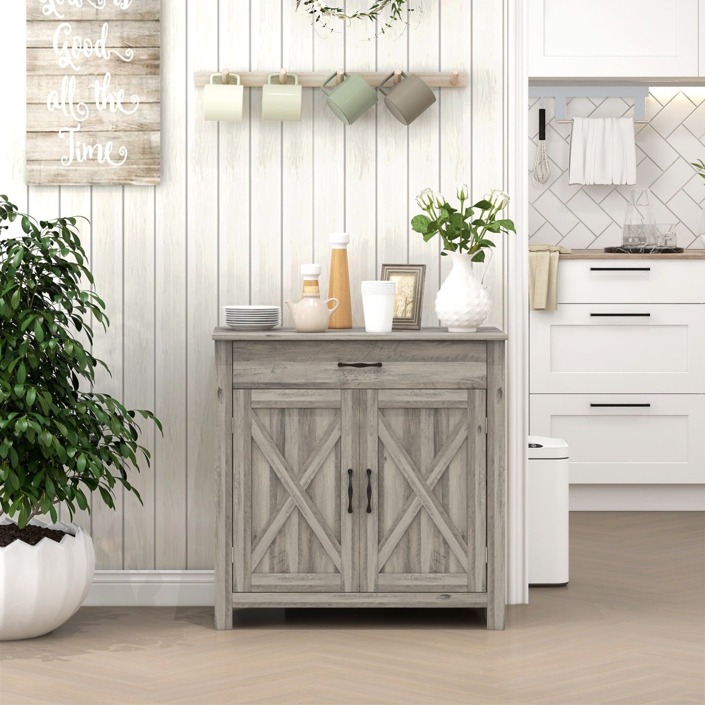 Buffet HOMCOM style porte de grange de ferme, 32 pouces, meuble de rangement, bar à café pour salon ou entrée