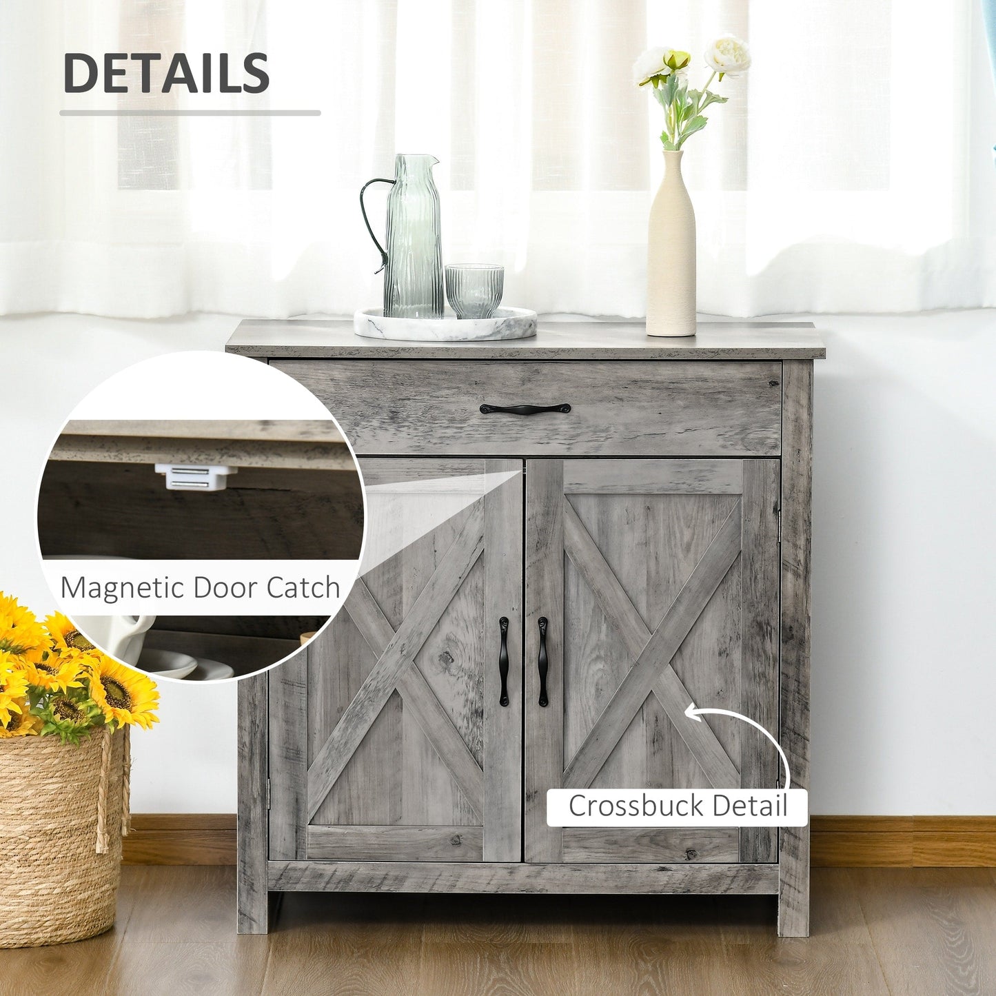 Buffet HOMCOM style porte de grange de ferme, 32 pouces, meuble de rangement, bar à café pour salon ou entrée