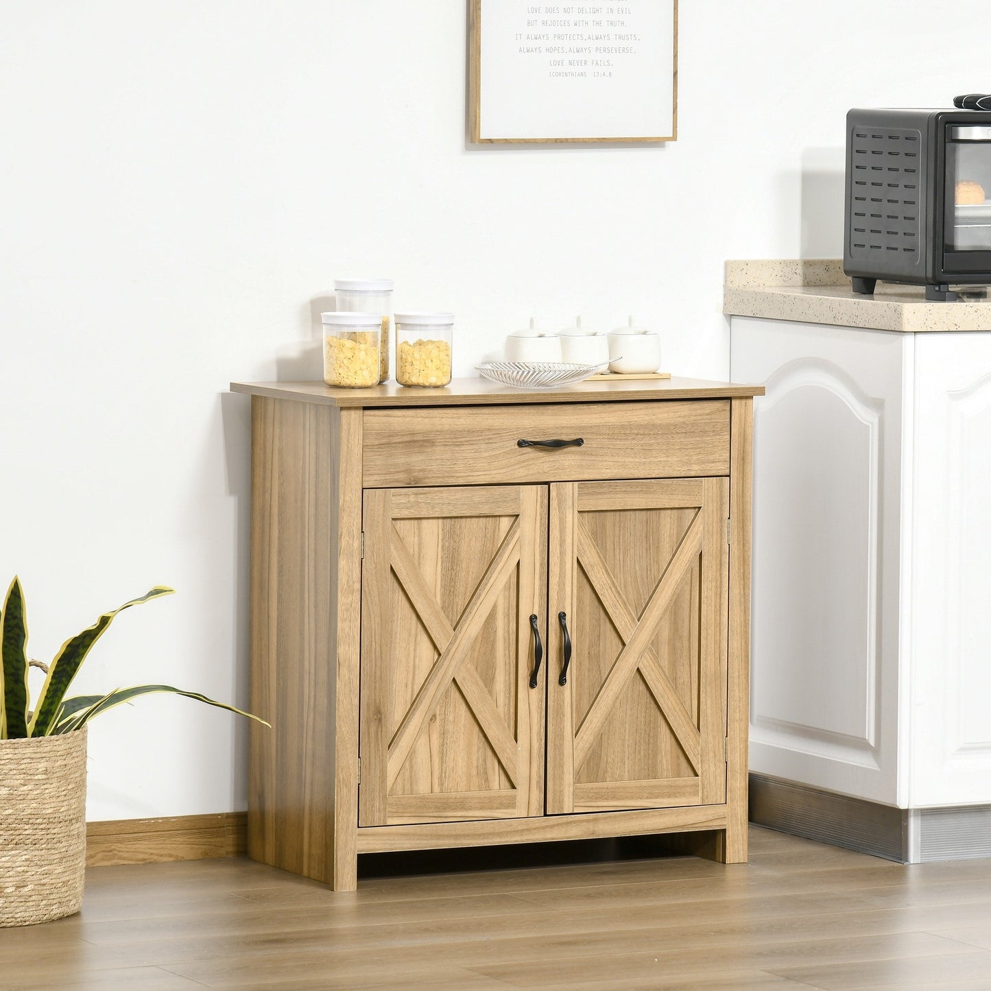 Buffet HOMCOM style porte de grange de ferme, 32 pouces, meuble de rangement, bar à café pour salon ou entrée