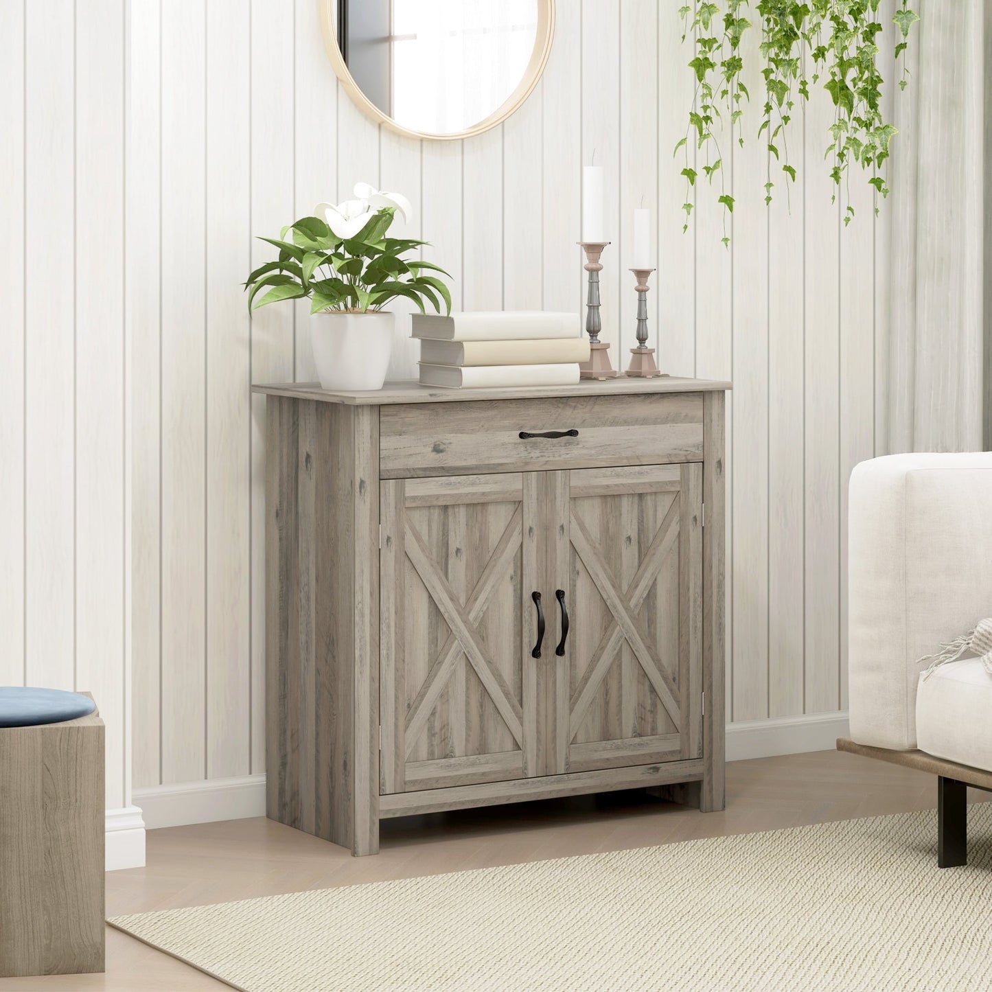 Buffet HOMCOM style porte de grange de ferme, 32 pouces, meuble de rangement, bar à café pour salon ou entrée