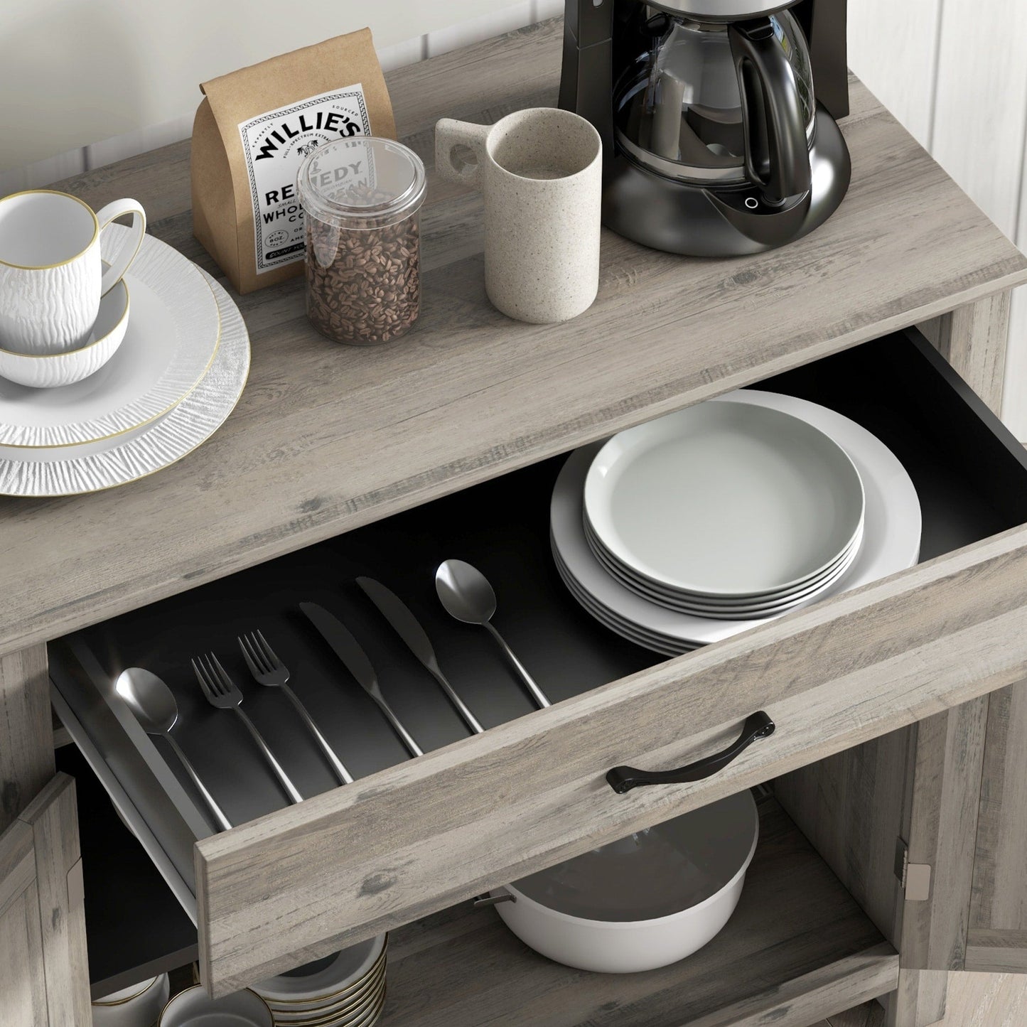 Buffet HOMCOM style porte de grange de ferme, 32 pouces, meuble de rangement, bar à café pour salon ou entrée