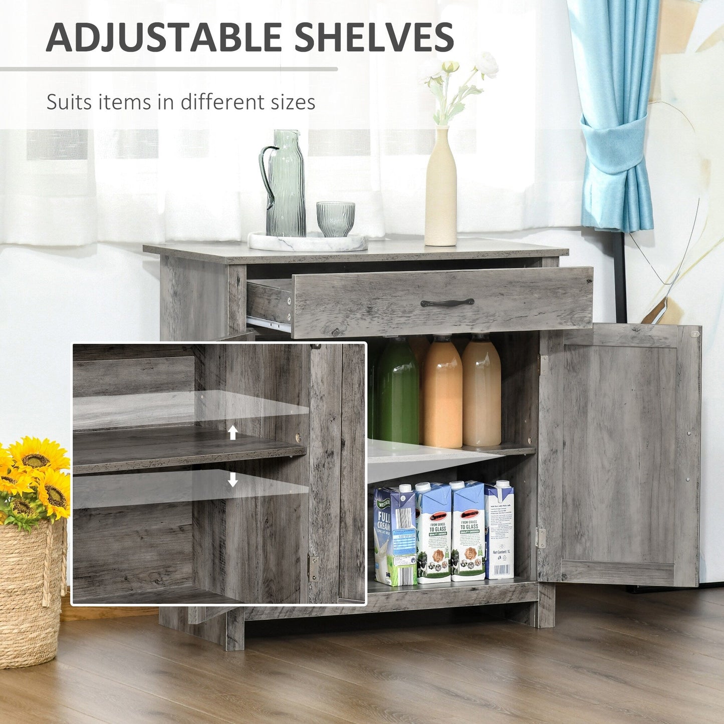 Buffet HOMCOM style porte de grange de ferme, 32 pouces, meuble de rangement, bar à café pour salon ou entrée