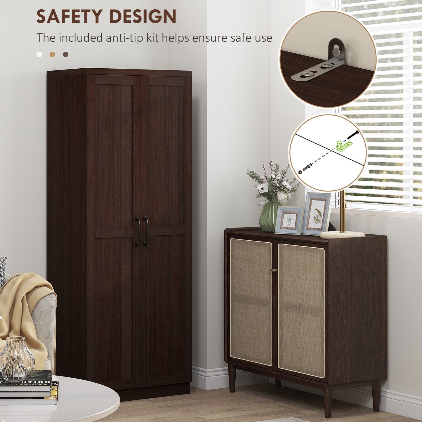 HOMCOM Étagère de rangement pour cuisine, armoire de rangement à 2 portes avec 5 niveaux de rangement et 2 étagères réglables pour salle à manger (63 pouces)
