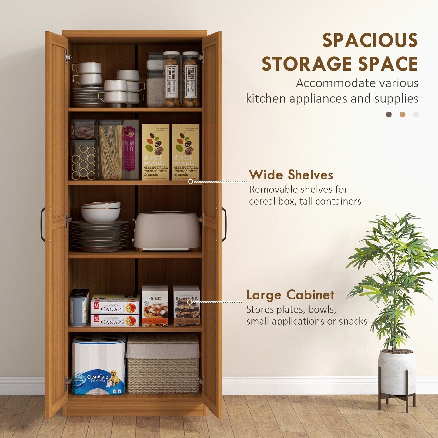 HOMCOM Étagère de rangement pour cuisine, armoire de rangement à 2 portes avec 5 niveaux de rangement et 2 étagères réglables pour salle à manger (63 pouces)