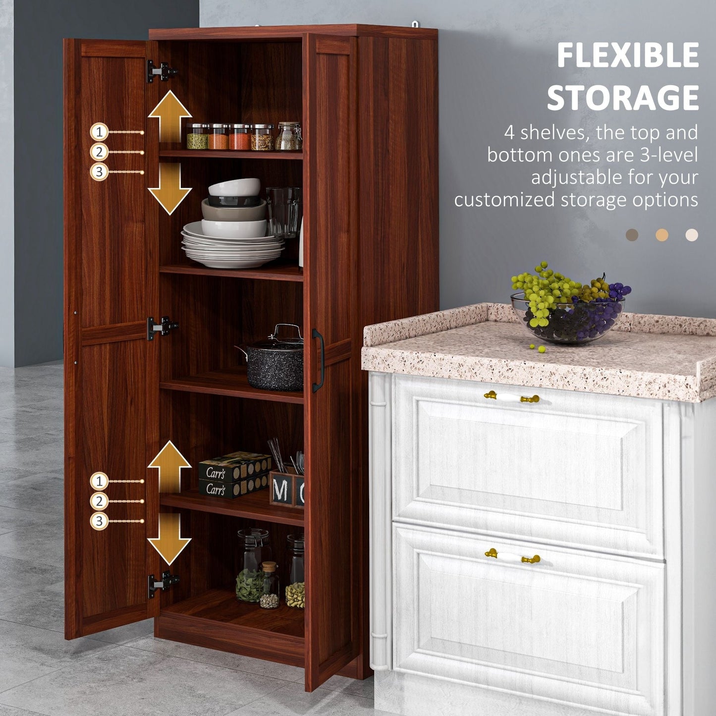 HOMCOM Étagère de rangement pour cuisine, armoire de rangement à 2 portes avec 5 niveaux de rangement et 2 étagères réglables pour salle à manger (63 pouces)