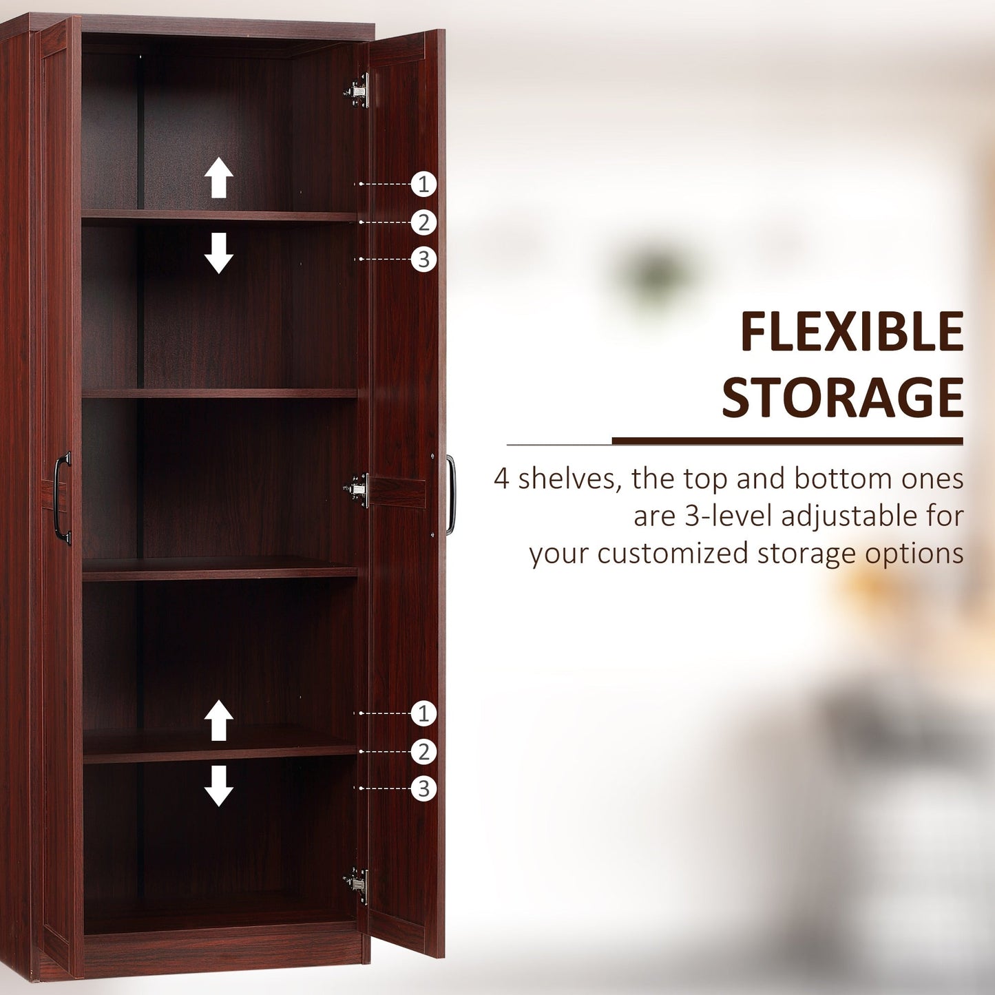 HOMCOM Étagère de rangement pour cuisine, armoire de rangement à 2 portes avec 5 niveaux de rangement et 2 étagères réglables pour salle à manger (63 pouces)