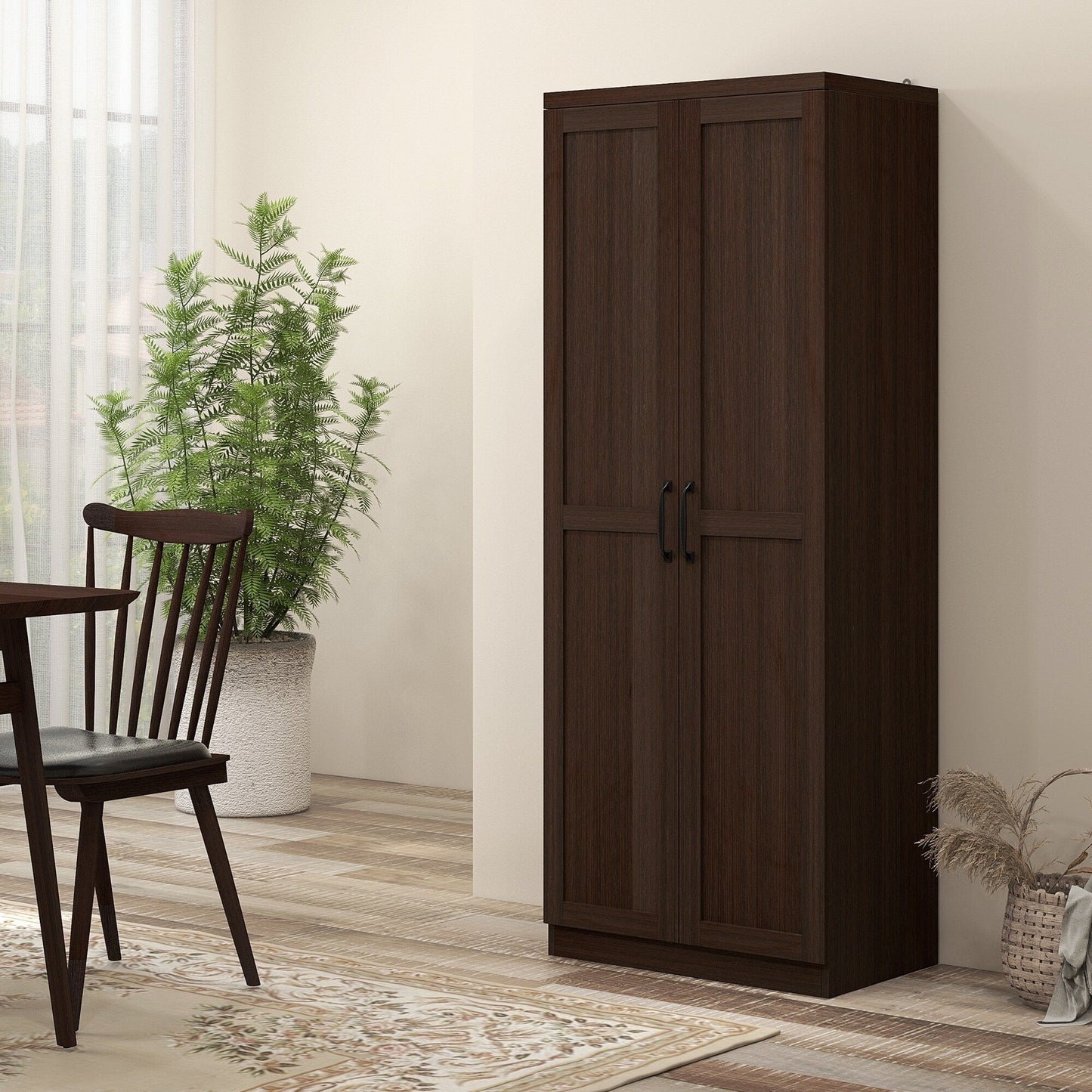 HOMCOM Étagère de rangement pour cuisine, armoire de rangement à 2 portes avec 5 niveaux de rangement et 2 étagères réglables pour salle à manger (63 pouces)