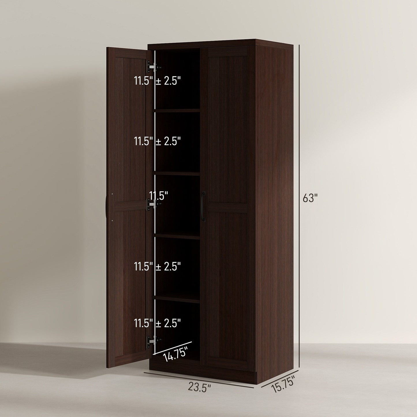 HOMCOM Étagère de rangement pour cuisine, armoire de rangement à 2 portes avec 5 niveaux de rangement et 2 étagères réglables pour salle à manger (63 pouces)