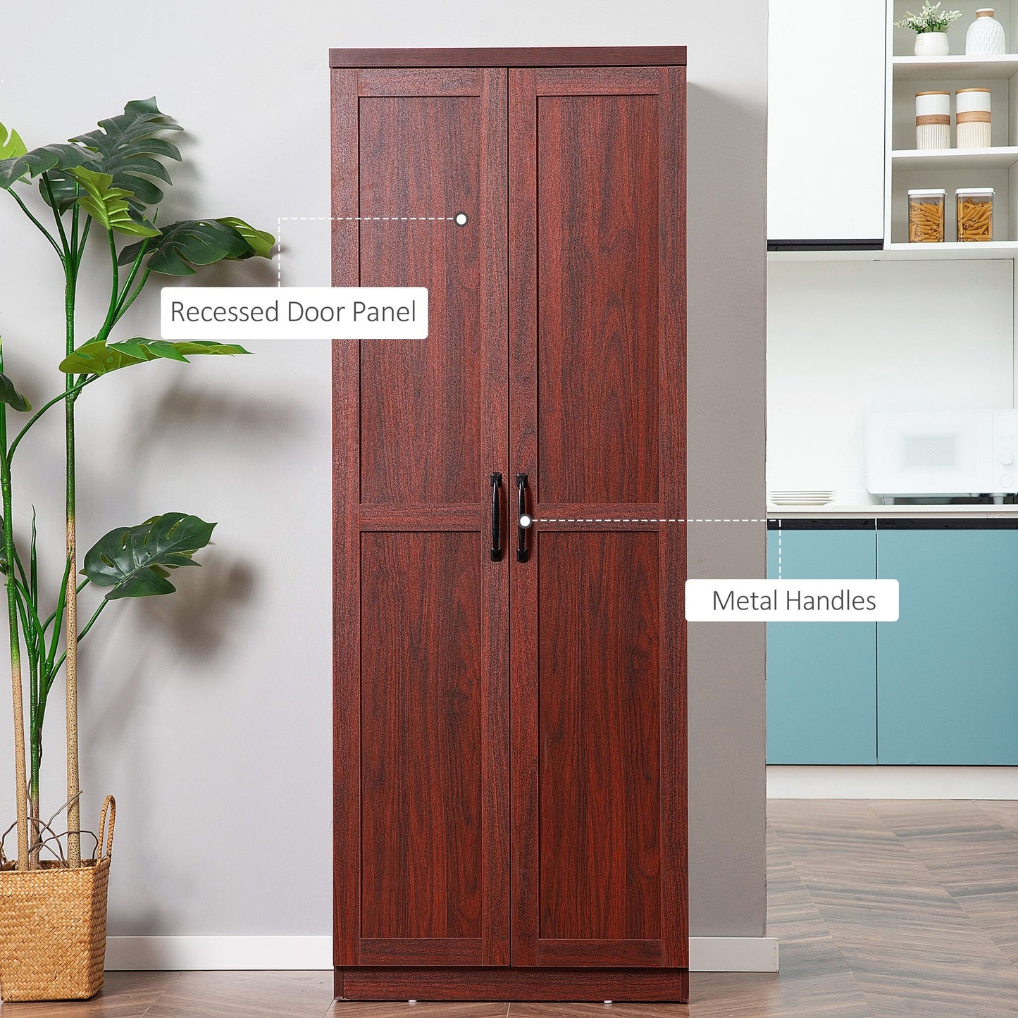 HOMCOM Étagère de rangement pour cuisine, armoire de rangement à 2 portes avec 5 niveaux de rangement et 2 étagères réglables pour salle à manger (63 pouces)