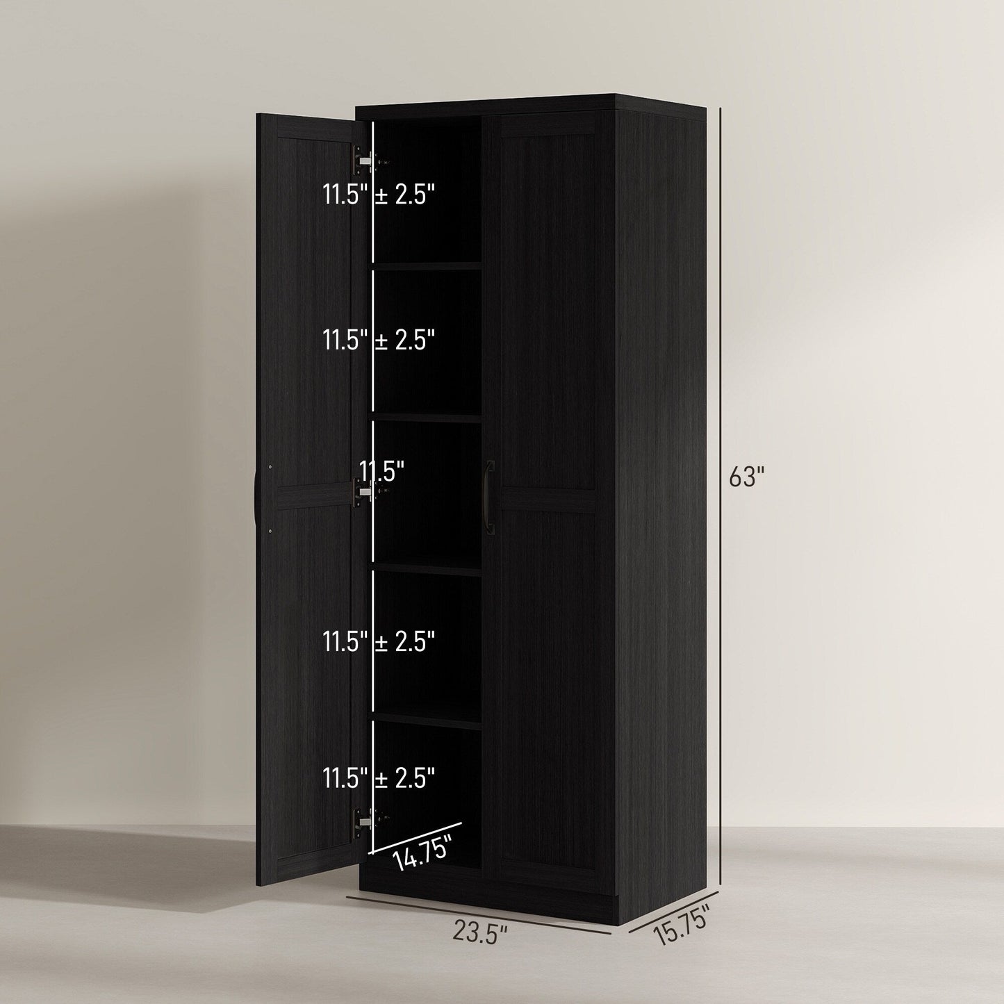 HOMCOM Étagère de rangement pour cuisine, armoire de rangement à 2 portes avec 5 niveaux de rangement et 2 étagères réglables pour salle à manger (63 pouces)