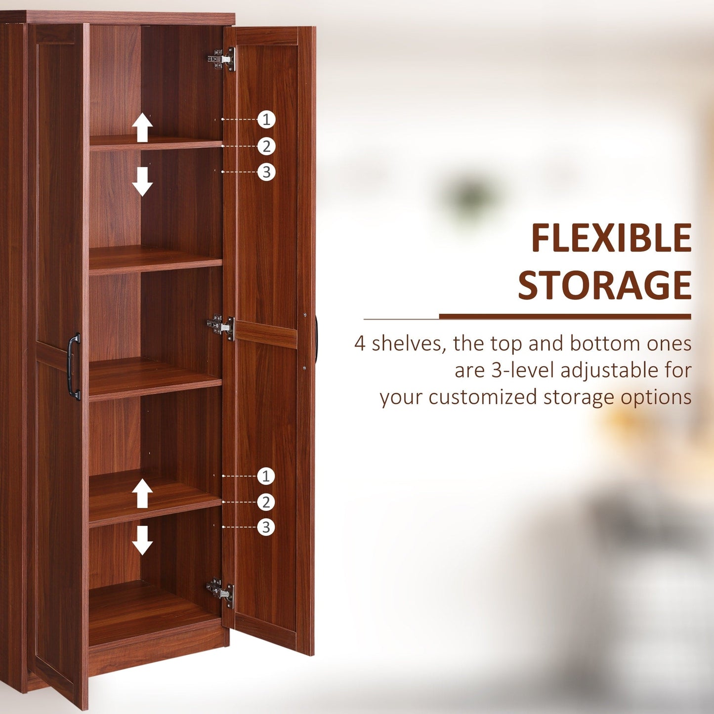 HOMCOM Étagère de rangement pour cuisine, armoire de rangement à 2 portes avec 5 niveaux de rangement et 2 étagères réglables pour salle à manger (63 pouces)