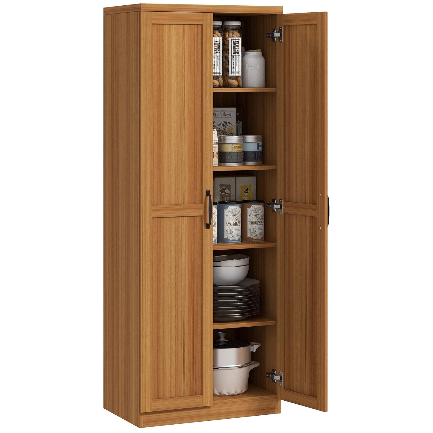 HOMCOM Étagère de rangement pour cuisine, armoire de rangement à 2 portes avec 5 niveaux de rangement et 2 étagères réglables pour salle à manger (63 pouces)