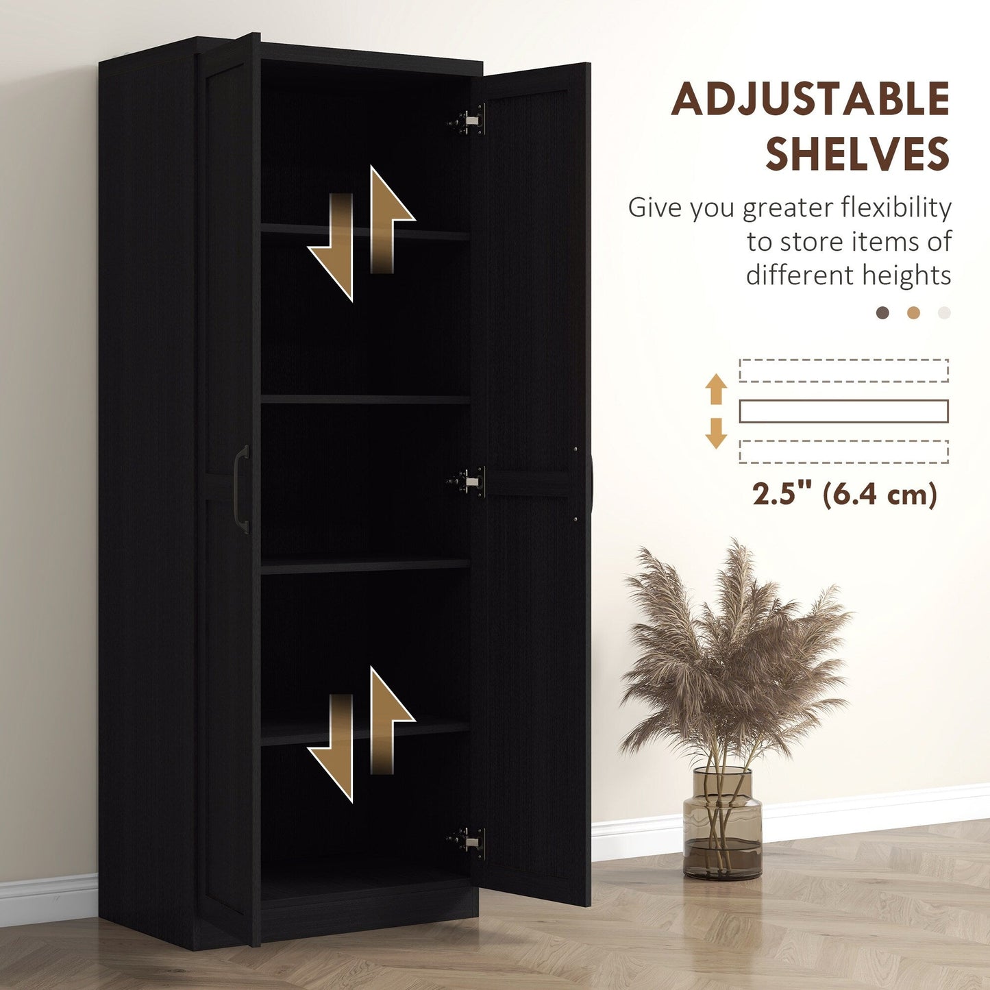 HOMCOM Étagère de rangement pour cuisine, armoire de rangement à 2 portes avec 5 niveaux de rangement et 2 étagères réglables pour salle à manger (63 pouces)