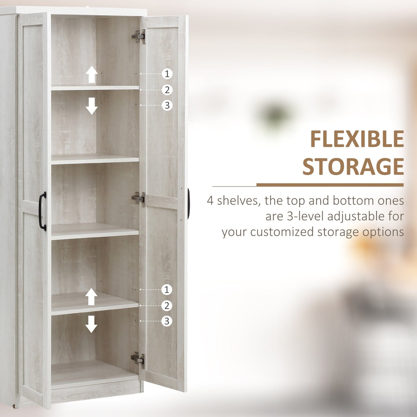 HOMCOM Étagère de rangement pour cuisine, armoire de rangement à 2 portes avec 5 niveaux de rangement et 2 étagères réglables pour salle à manger (63 pouces)