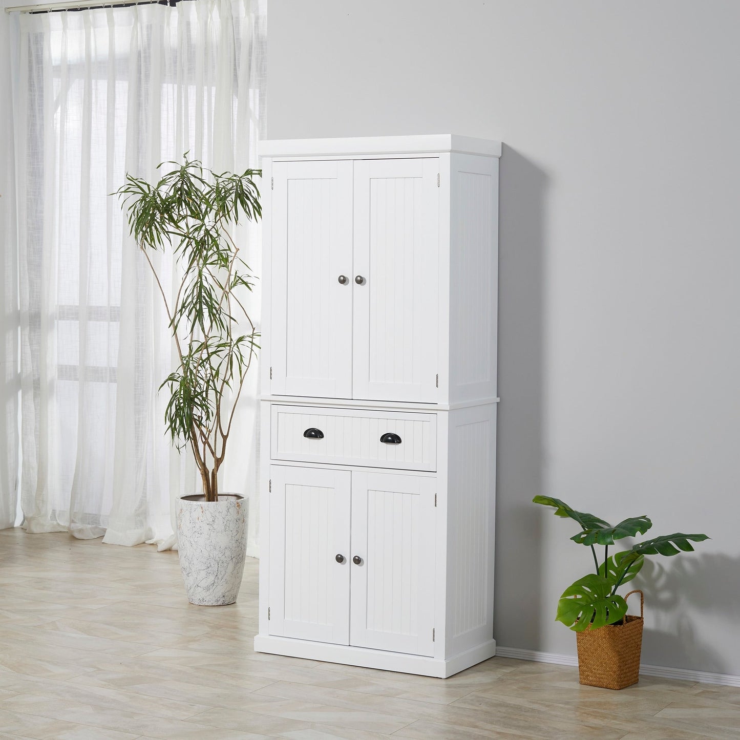 Armoire de rangement de cuisine HOMCOM 72, style traditionnel, à poser, avec portes et 3 étagères réglables, blanche