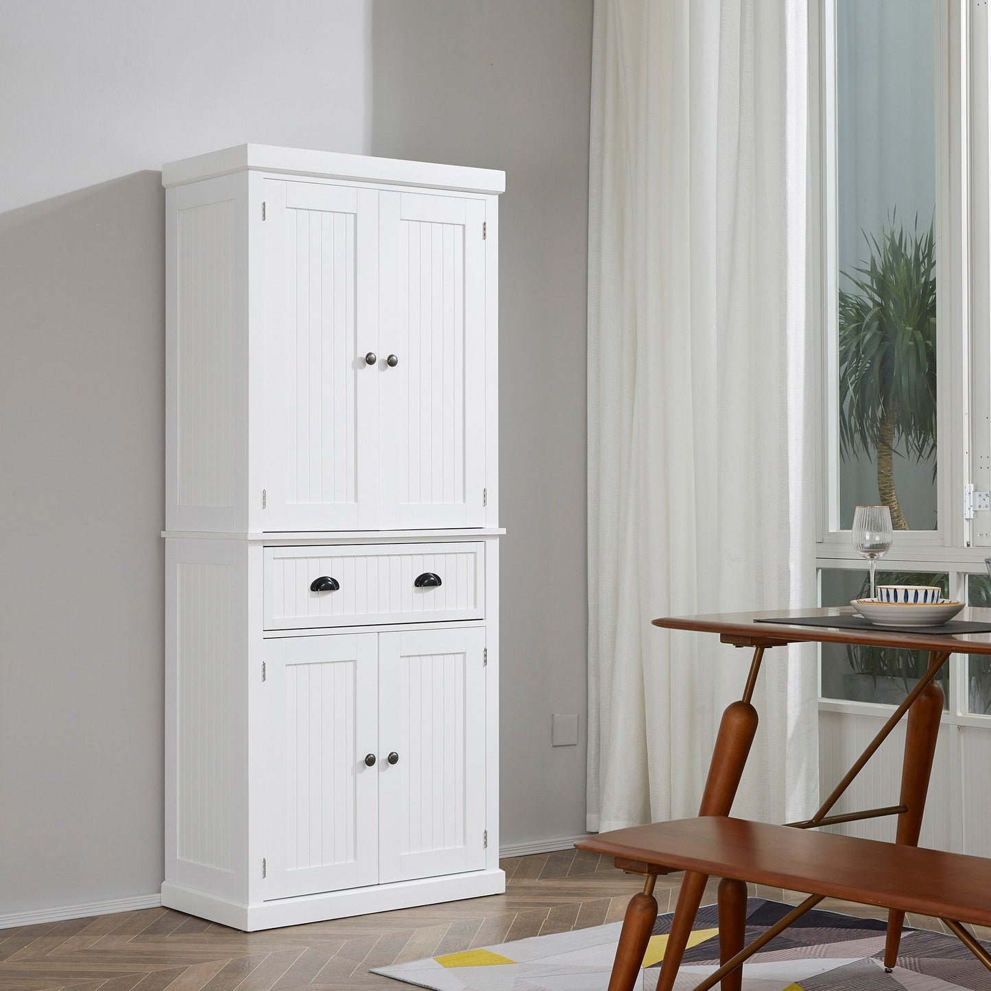 Armoire de rangement de cuisine HOMCOM 72, style traditionnel, à poser, avec portes et 3 étagères réglables, blanche