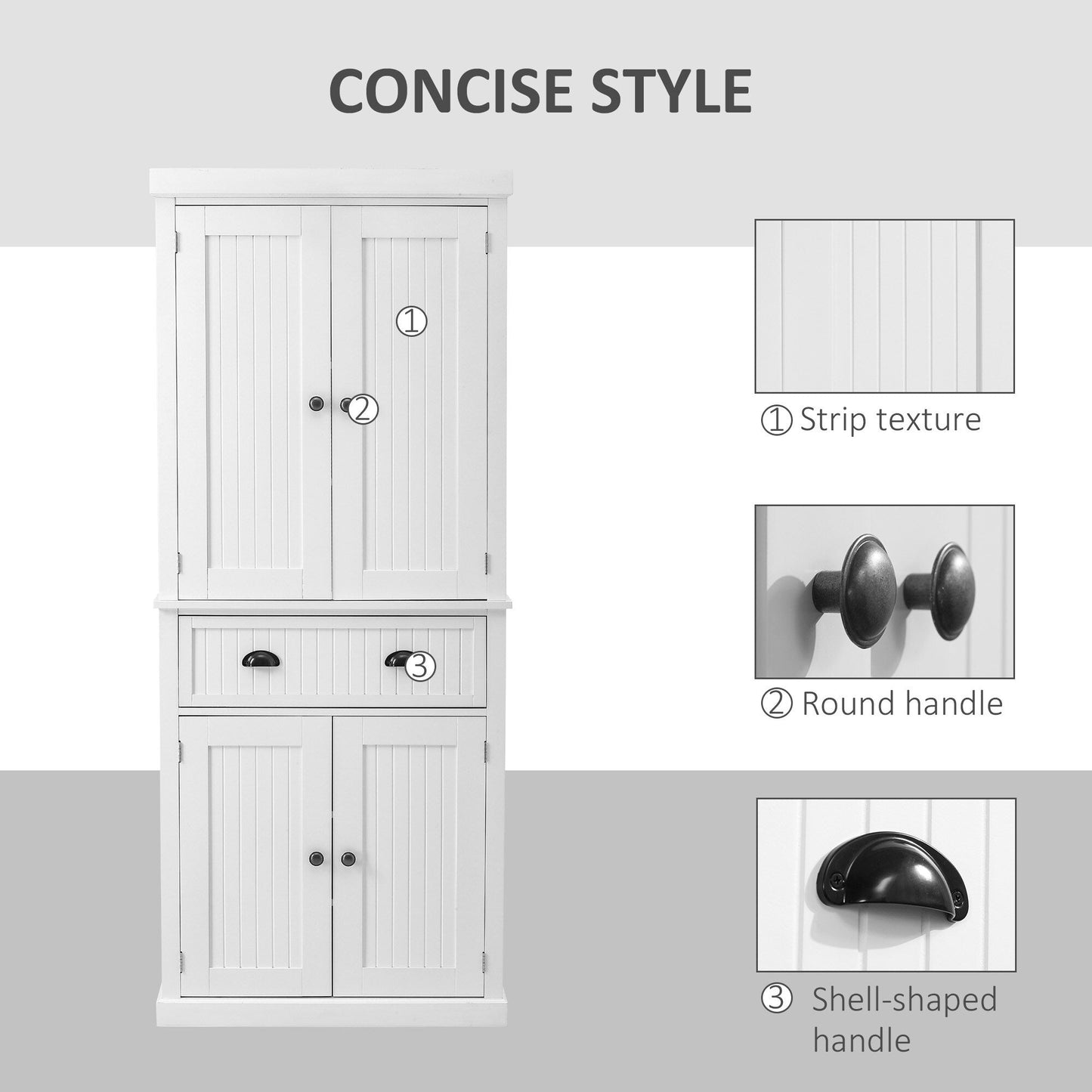 Armoire de rangement de cuisine HOMCOM 72, style traditionnel, à poser, avec portes et 3 étagères réglables, blanche