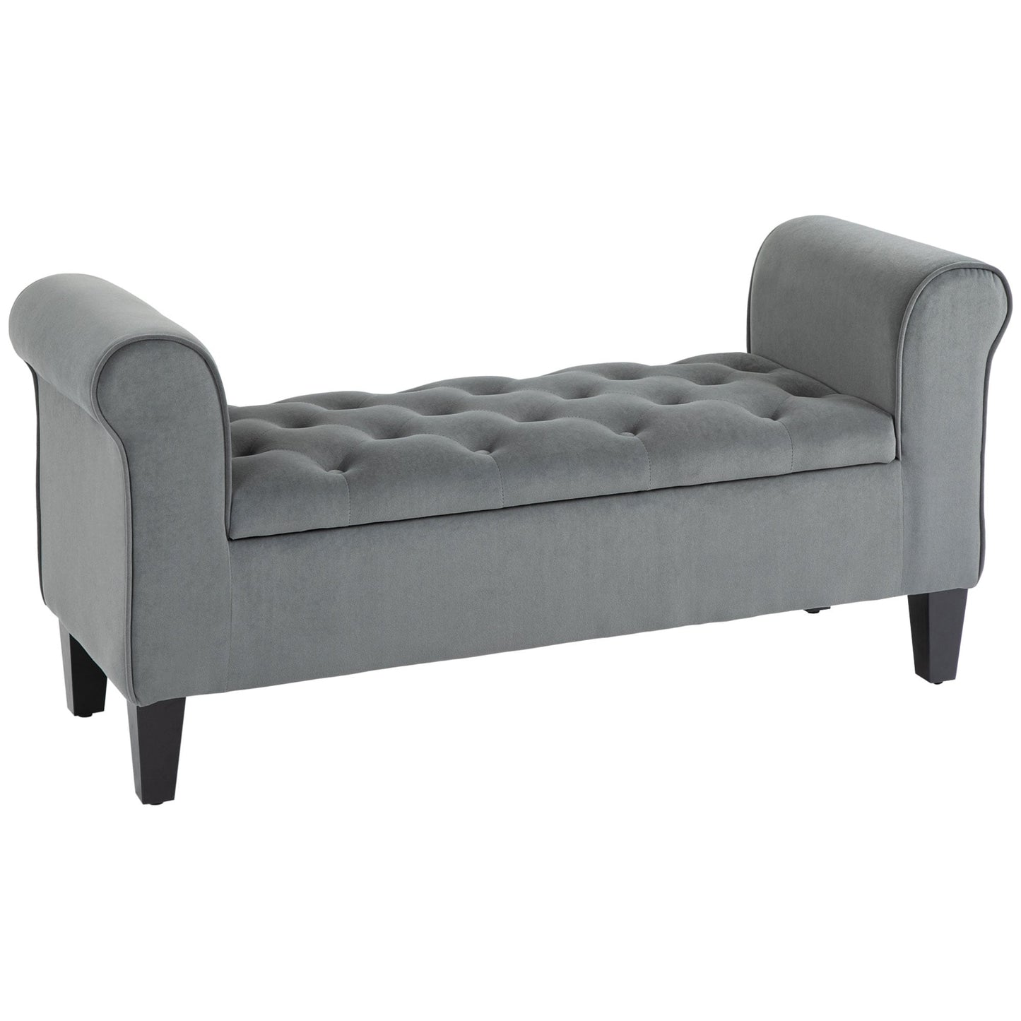 HOMCOM Tabouret Ottoman de Rangement à Boutons Capitonnés, Banc de Lit Tapissé avec Accoudoirs Rouglissés pour Chambre à Coucher, Salon ou Couloir