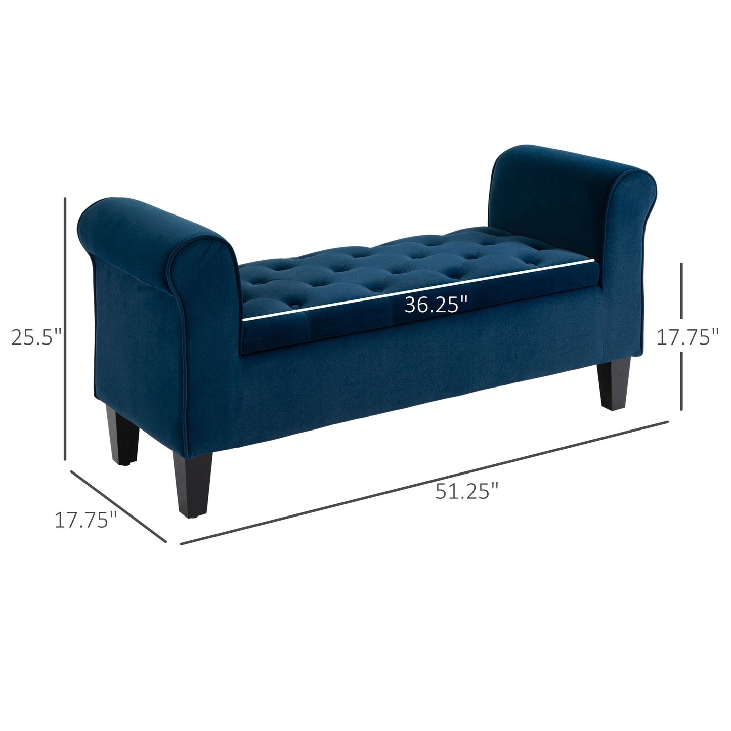 HOMCOM Tabouret Ottoman de Rangement à Boutons Capitonnés, Banc de Lit Tapissé avec Accoudoirs Rouglissés pour Chambre à Coucher, Salon ou Couloir