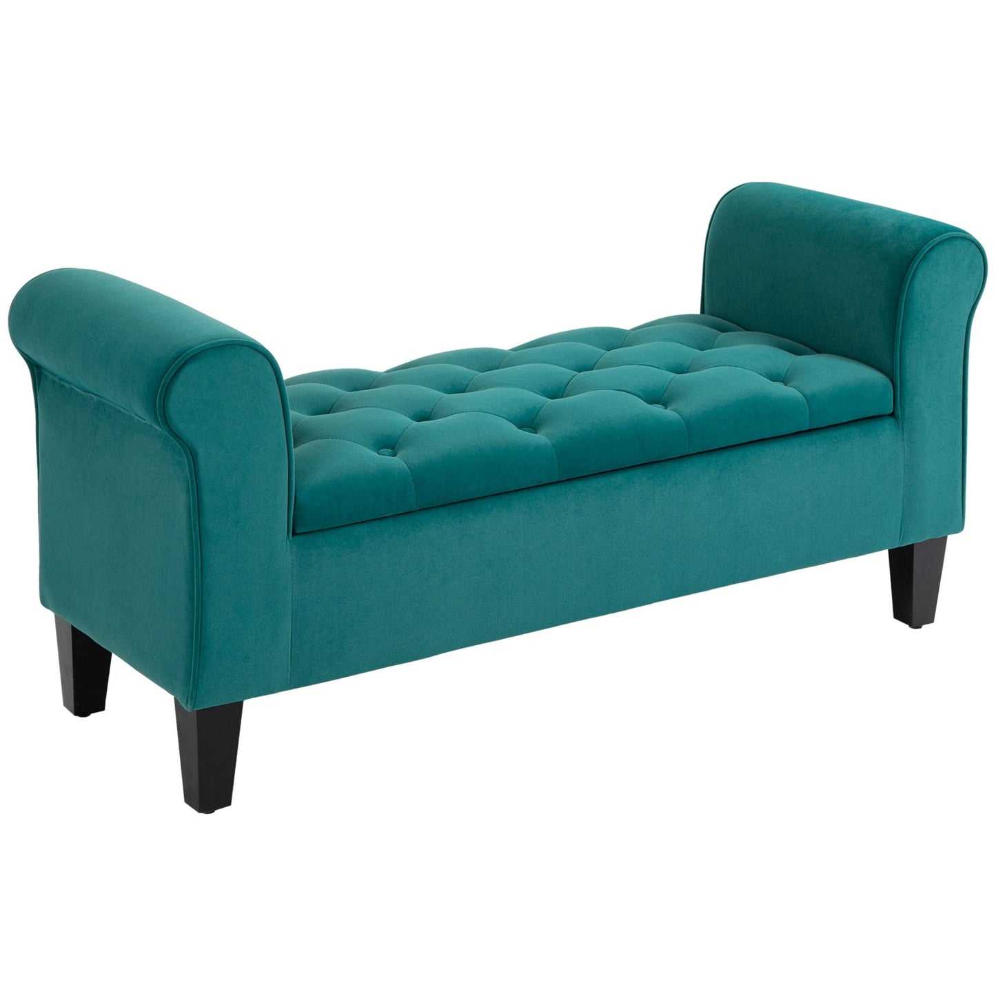 HOMCOM Tabouret Ottoman de Rangement à Boutons Capitonnés, Banc de Lit Tapissé avec Accoudoirs Rouglissés pour Chambre à Coucher, Salon ou Couloir