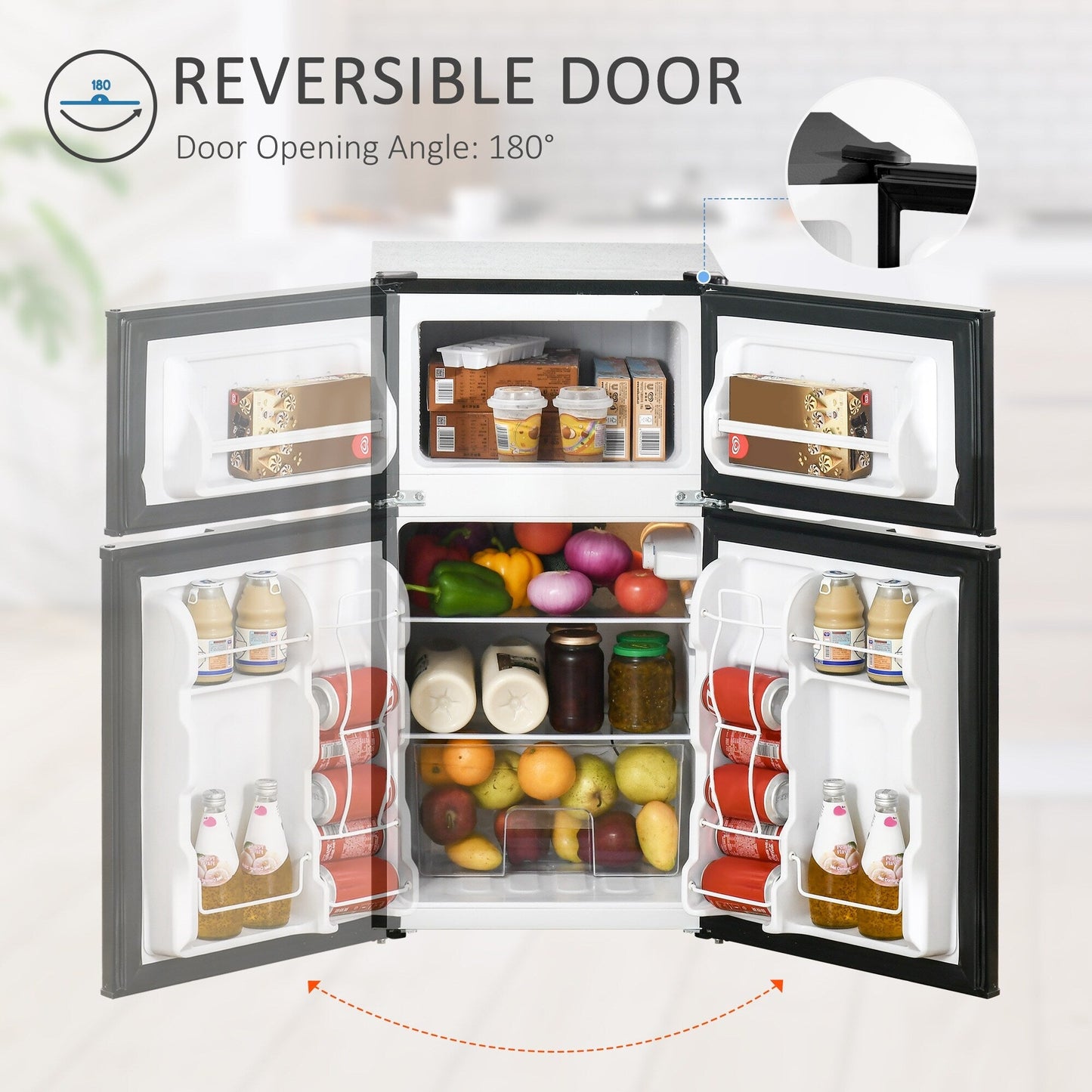 Mini réfrigérateur à double porte avec congélateur HOMCOM, réfrigérateur compact de 3,2 pieds cubes avec étagère réglable et thermostat réglable.