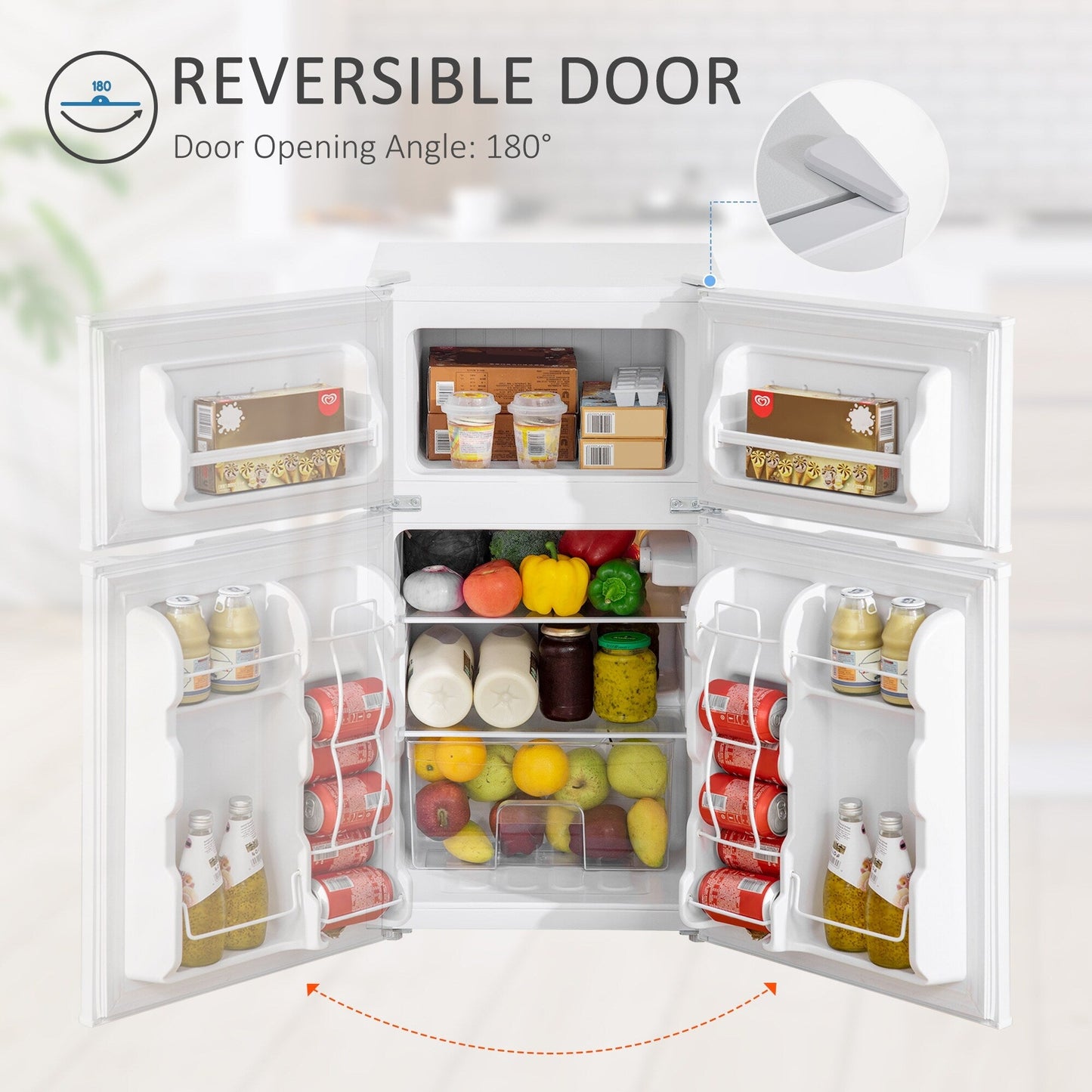 Mini réfrigérateur à double porte avec congélateur HOMCOM, réfrigérateur compact de 3,2 pieds cubes avec étagère réglable et thermostat réglable.