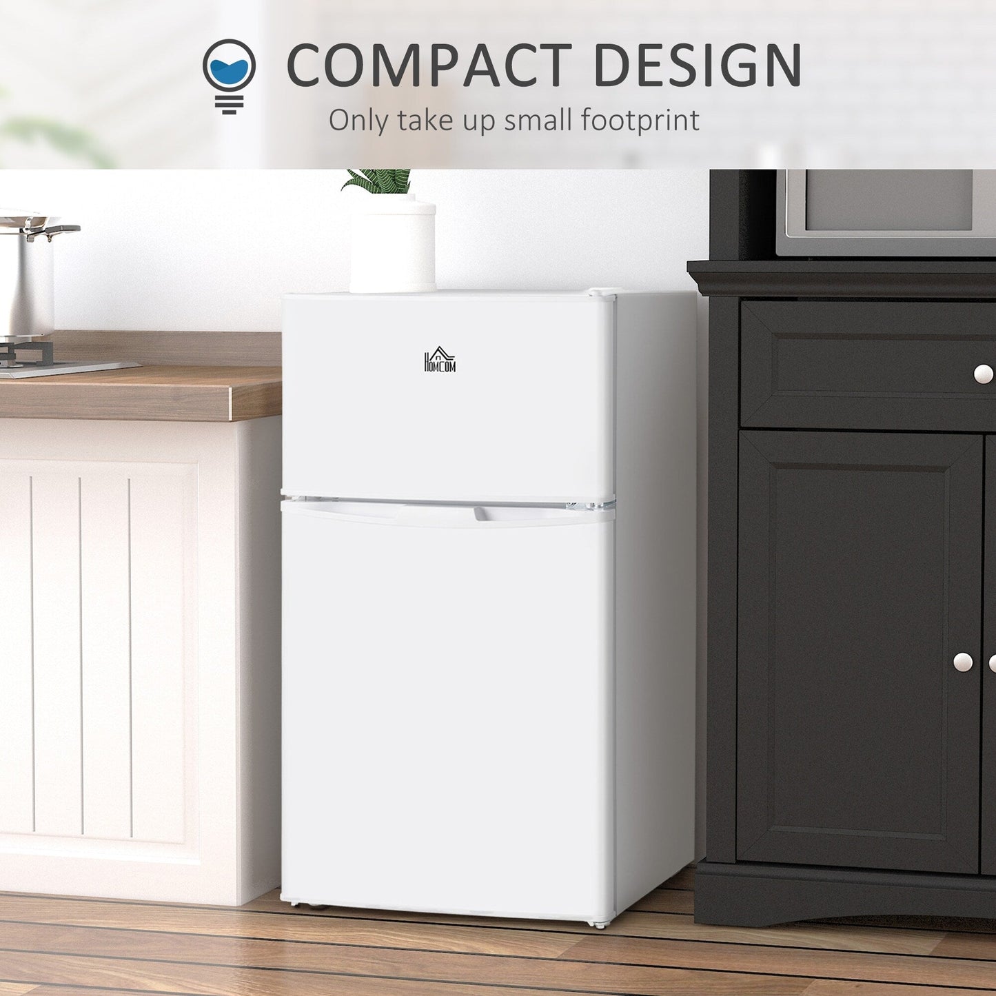 Mini réfrigérateur à double porte avec congélateur HOMCOM, réfrigérateur compact de 3,2 pieds cubes avec étagère réglable et thermostat réglable.