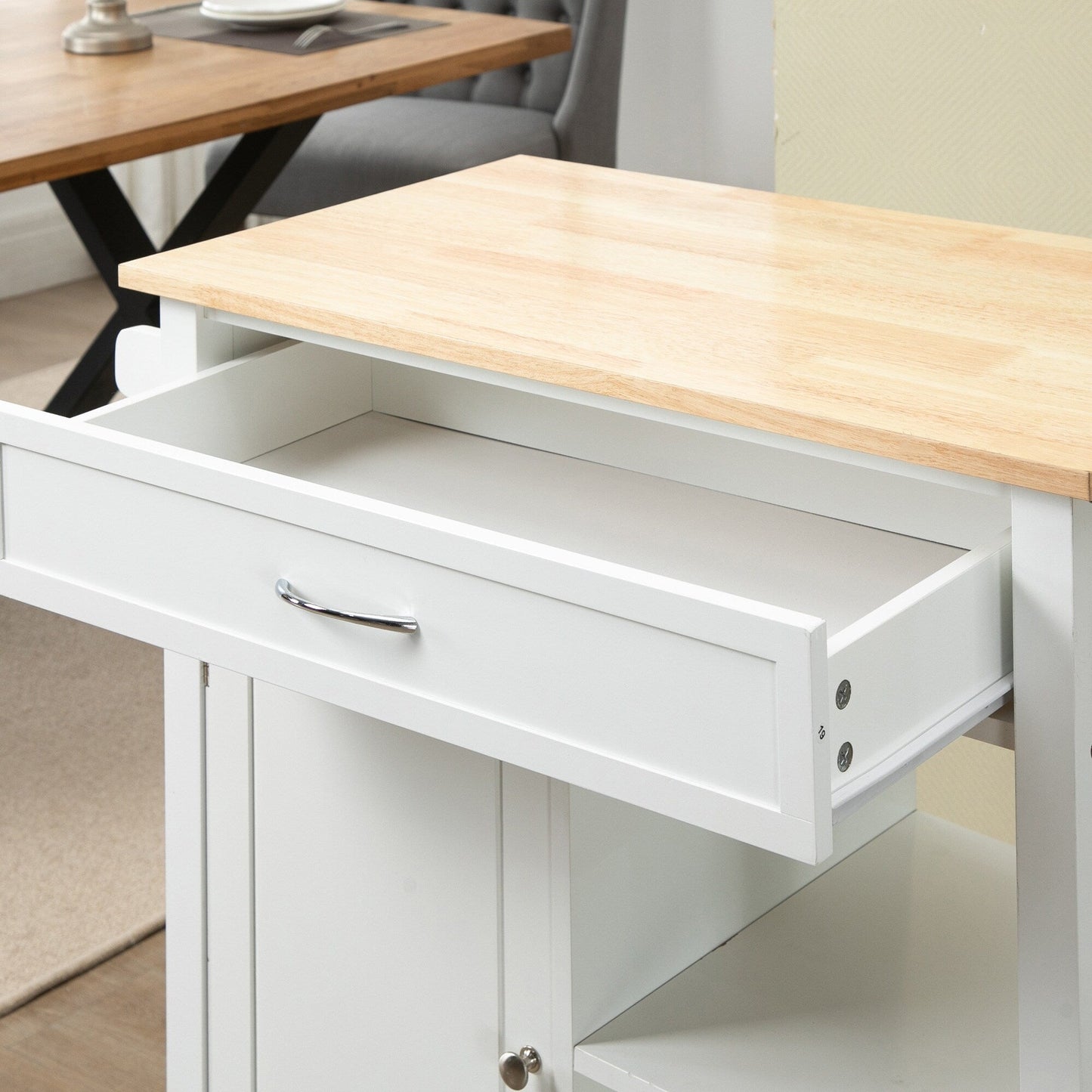 HOMCOM Chariot de cuisine, chariot utilitaire en bois sur roulettes avec étagère ouverte et tiroir de rangement pour salle à manger, cuisine