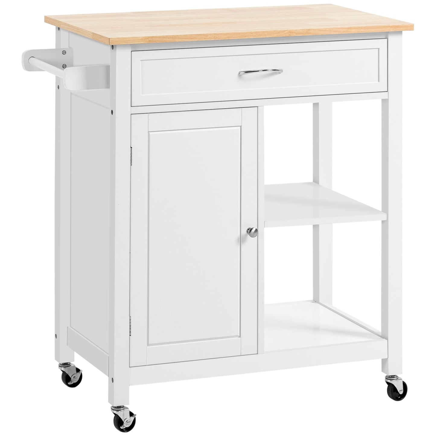 HOMCOM Chariot de cuisine, chariot utilitaire en bois sur roulettes avec étagère ouverte et tiroir de rangement pour salle à manger, cuisine