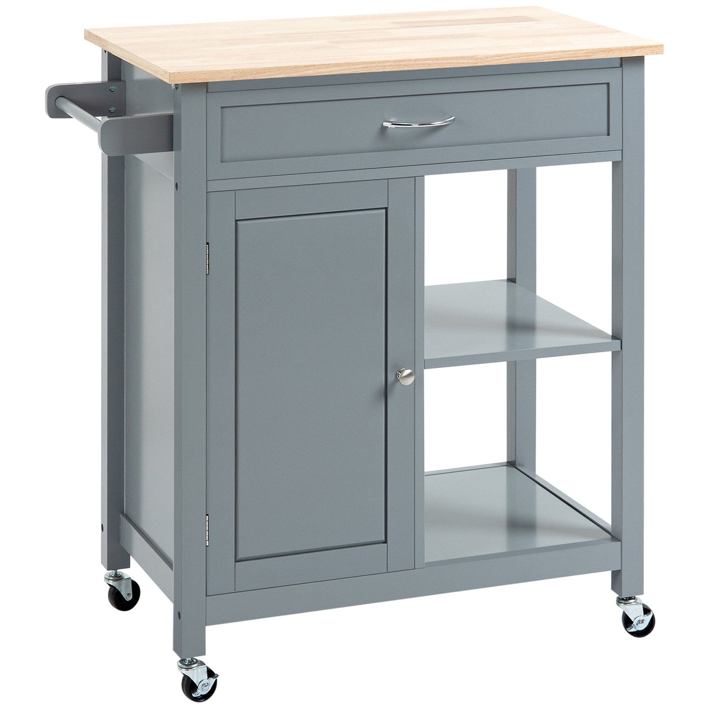 HOMCOM Chariot de cuisine, chariot utilitaire en bois sur roulettes avec étagère ouverte et tiroir de rangement pour salle à manger, cuisine