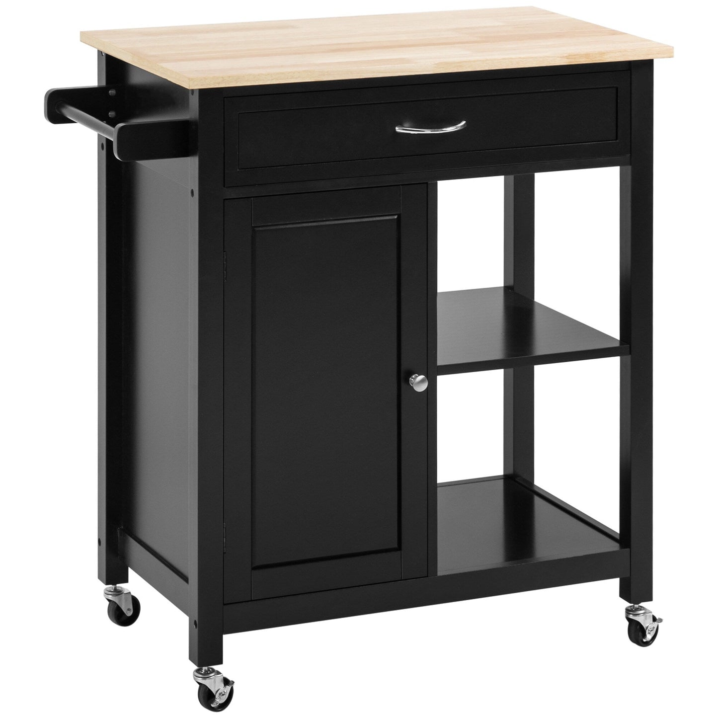 HOMCOM Chariot de cuisine, chariot utilitaire en bois sur roulettes avec étagère ouverte et tiroir de rangement pour salle à manger, cuisine
