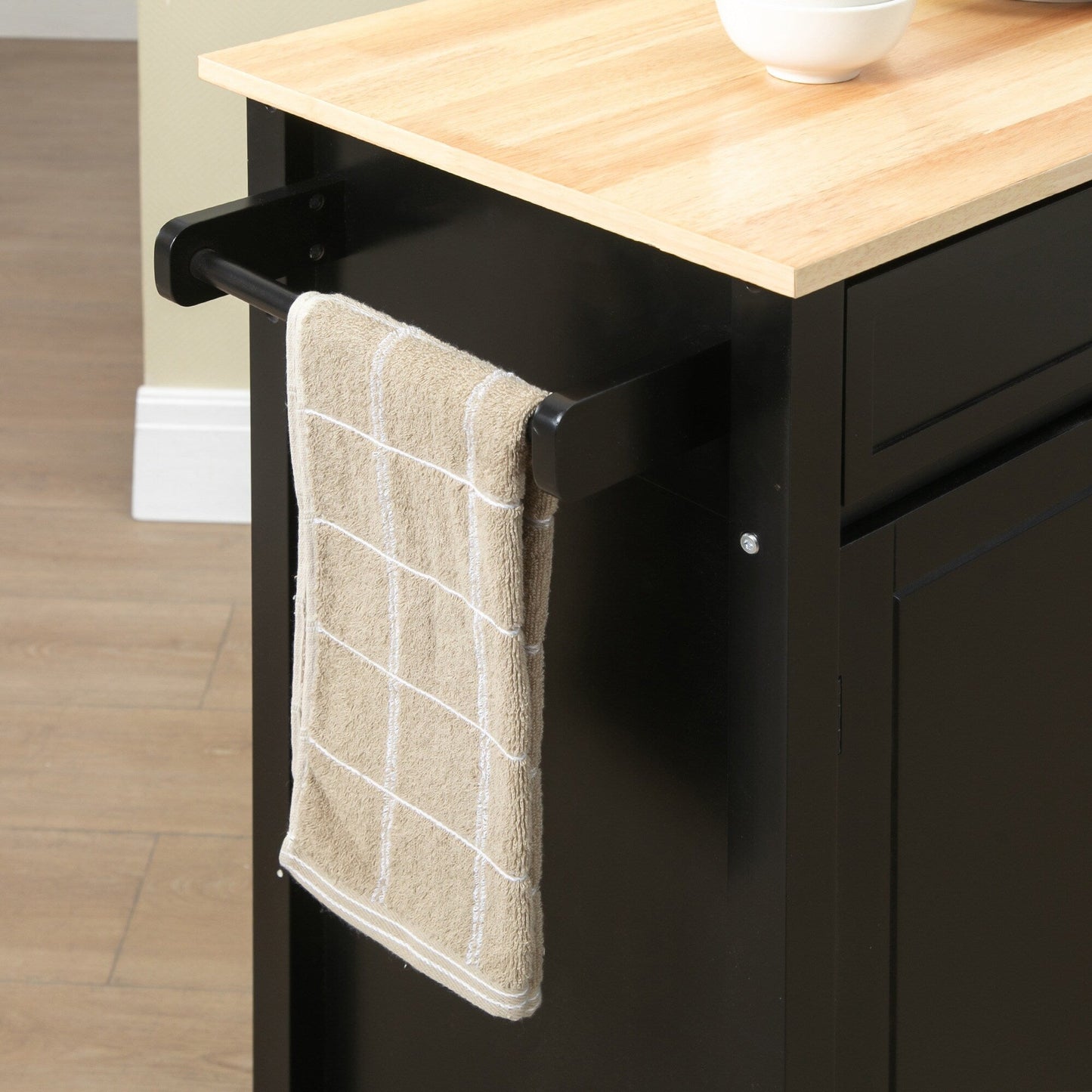 HOMCOM Chariot de cuisine, chariot utilitaire en bois sur roulettes avec étagère ouverte et tiroir de rangement pour salle à manger, cuisine