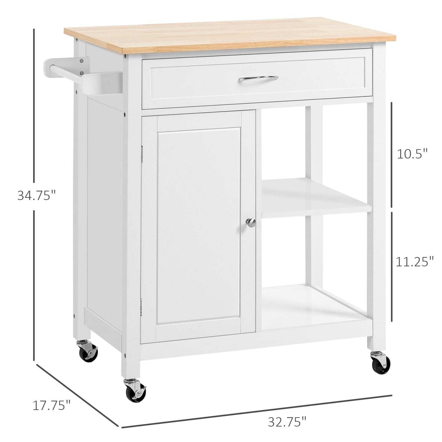 HOMCOM Chariot de cuisine, chariot utilitaire en bois sur roulettes avec étagère ouverte et tiroir de rangement pour salle à manger, cuisine