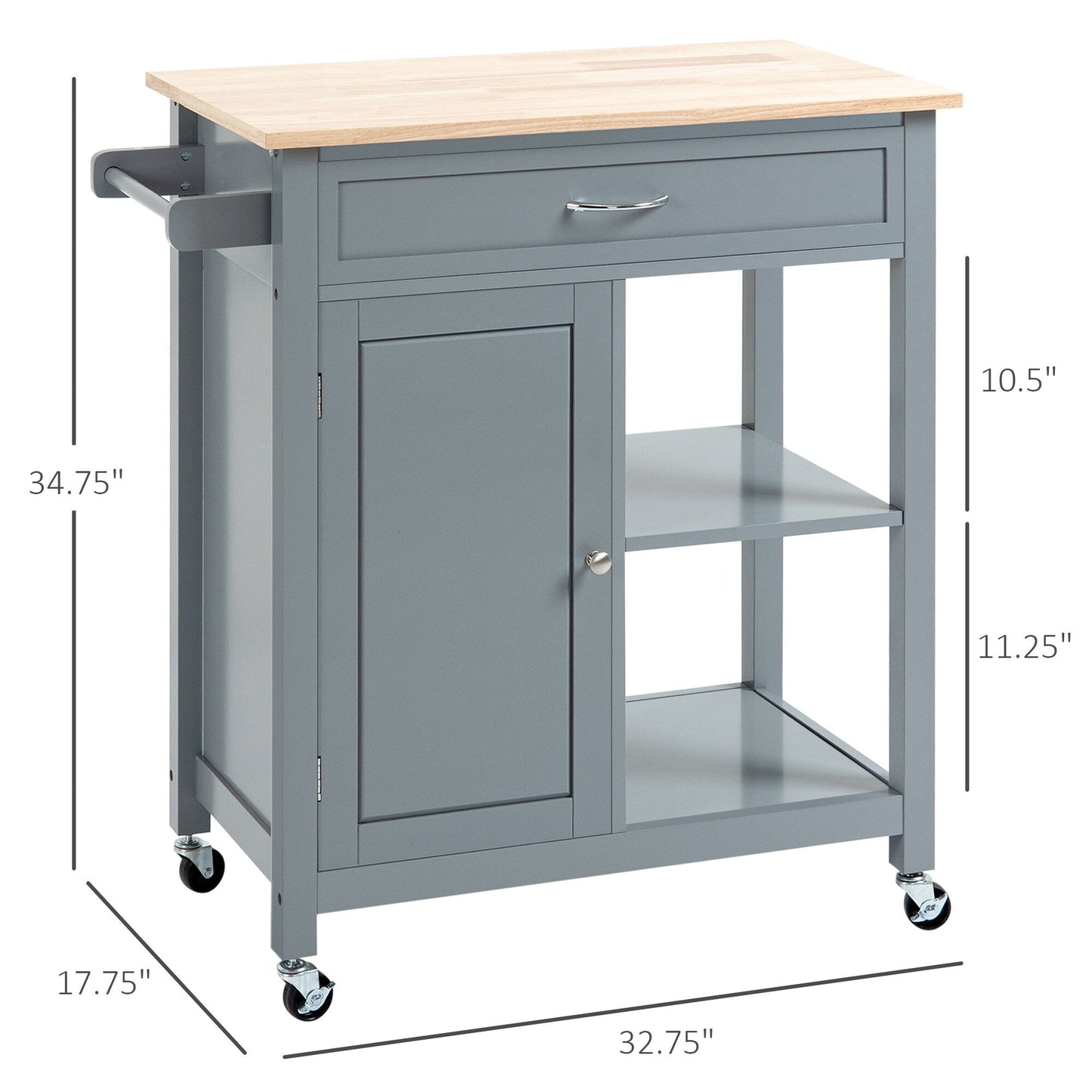 HOMCOM Chariot de cuisine, chariot utilitaire en bois sur roulettes avec étagère ouverte et tiroir de rangement pour salle à manger, cuisine