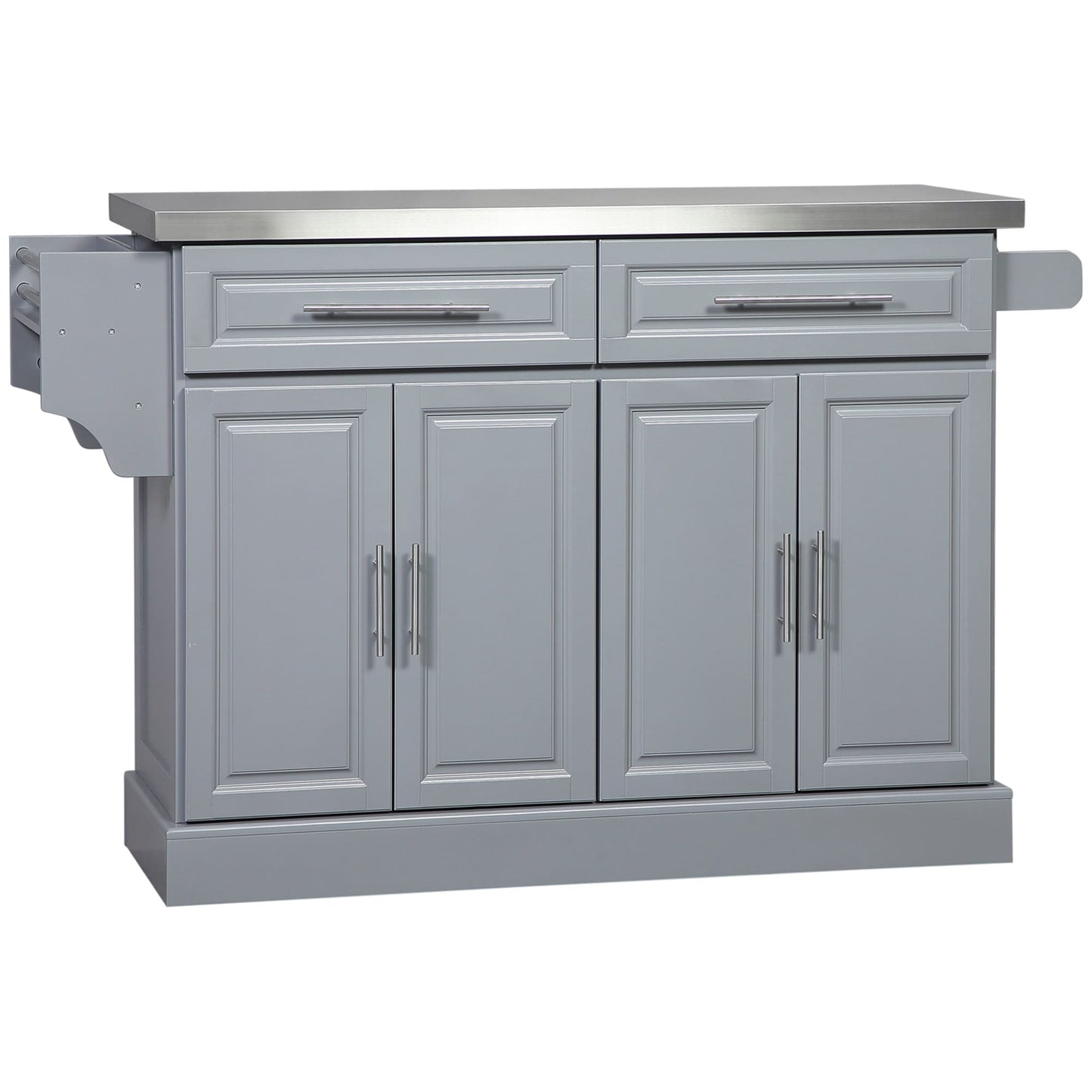 Îlot roulant de cuisine HOMCOM avec rangement, chariot de cuisine portable avec plateau en acier inoxydable, gris - N/A
