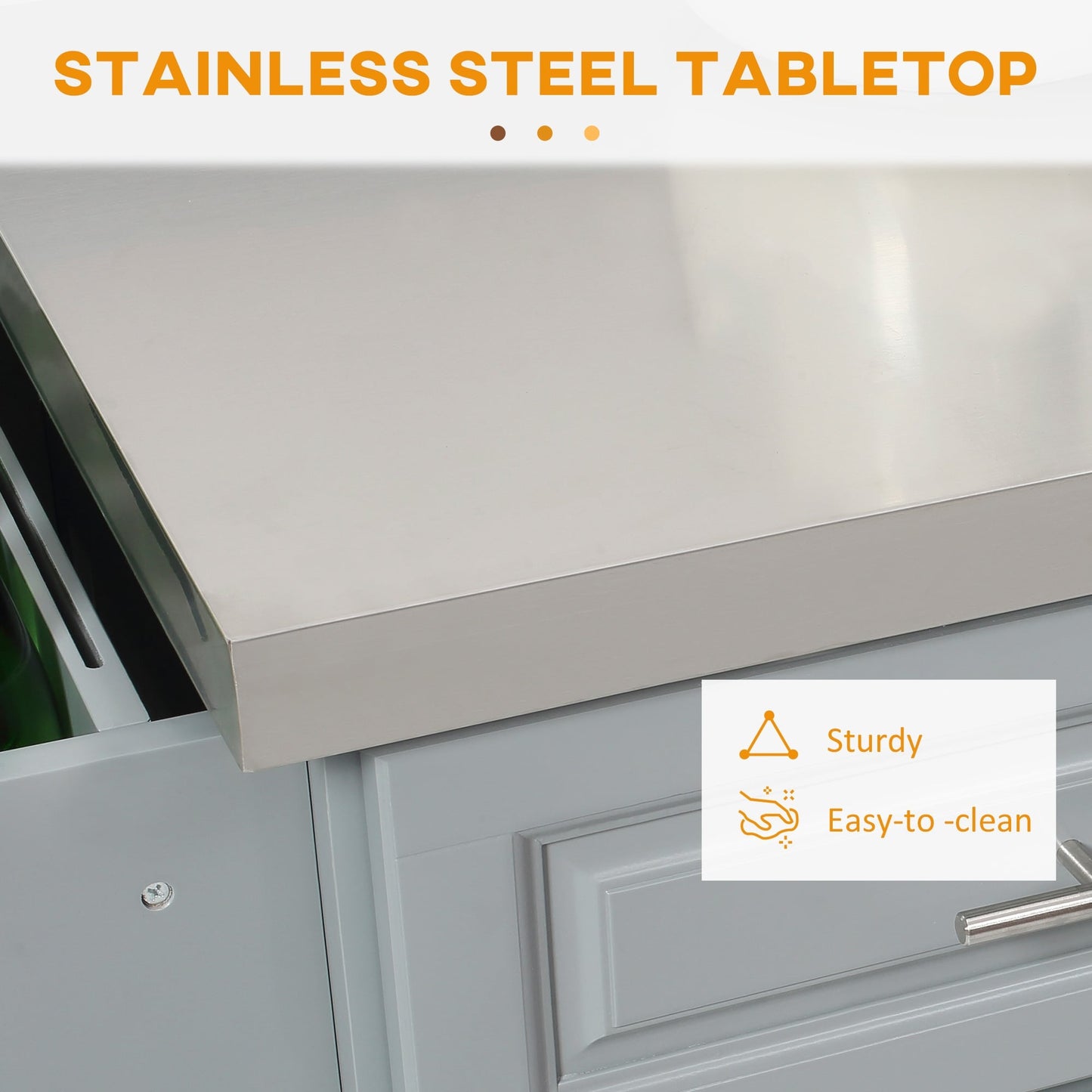 Îlot roulant de cuisine HOMCOM avec rangement, chariot de cuisine portable avec plateau en acier inoxydable, gris - N/A