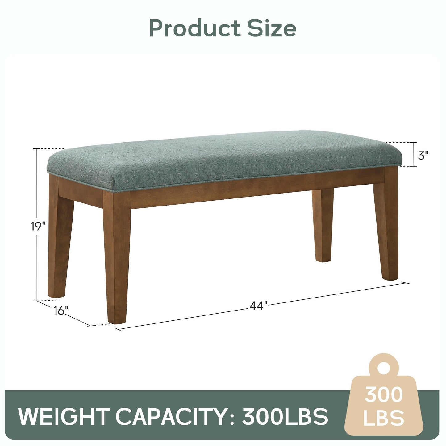 Banc d'entrée recouvert de tissu, banc de chambre à coucher pour le pied du lit beige, en bois massif, 44 pouces