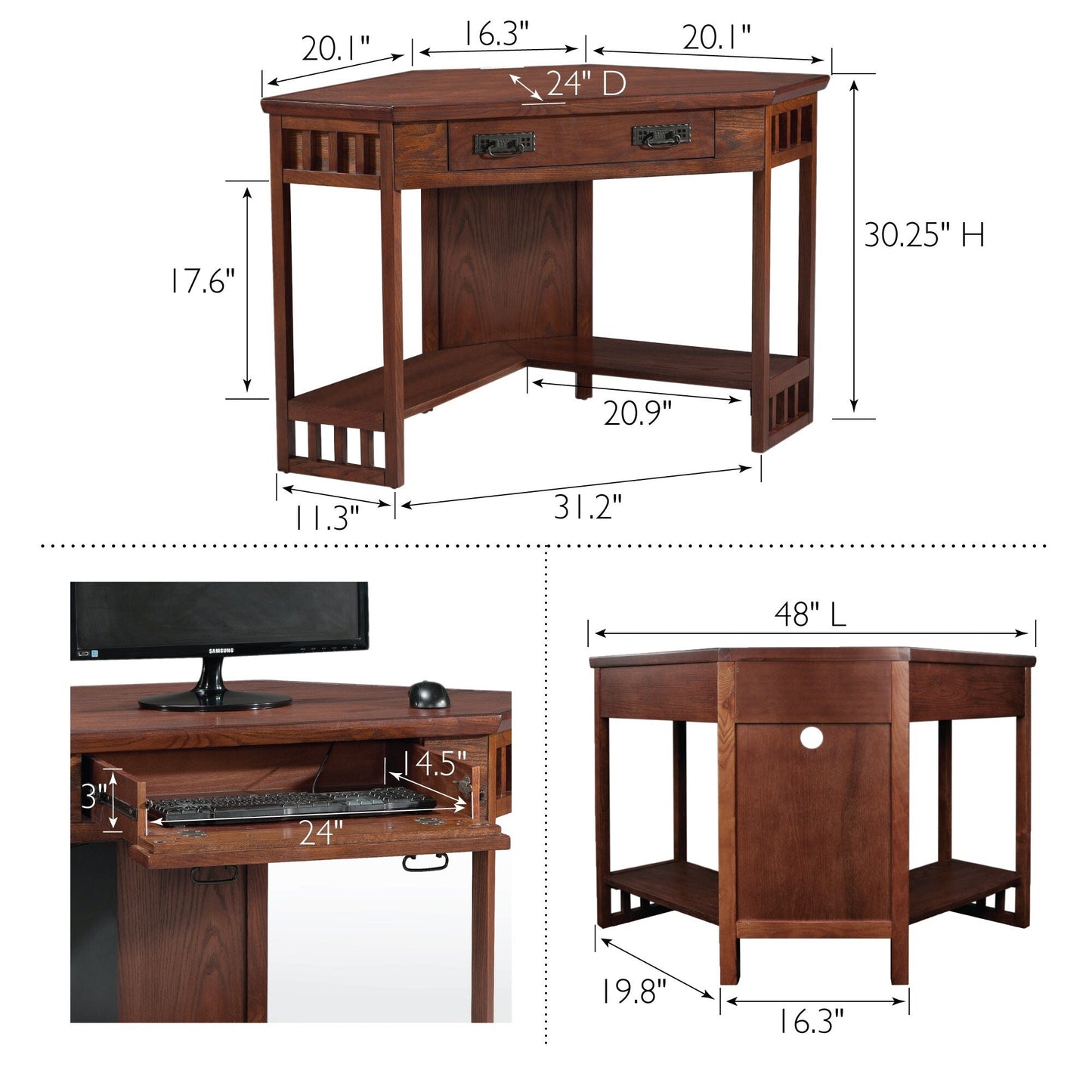 Bureau d'écriture d'angle Mission de Leick Home