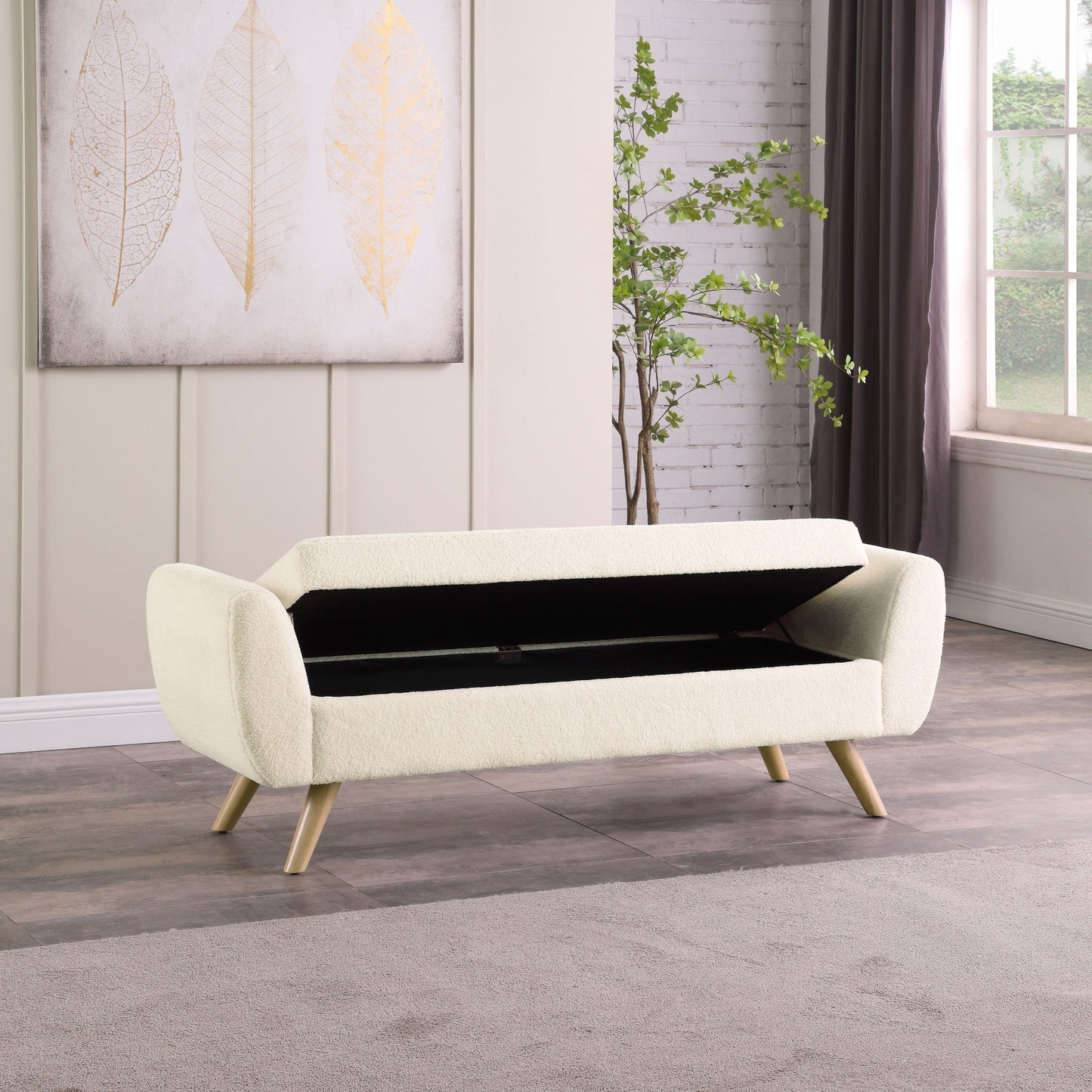 HomePop Banc de rangement moderne en sherpa avec pieds en bois