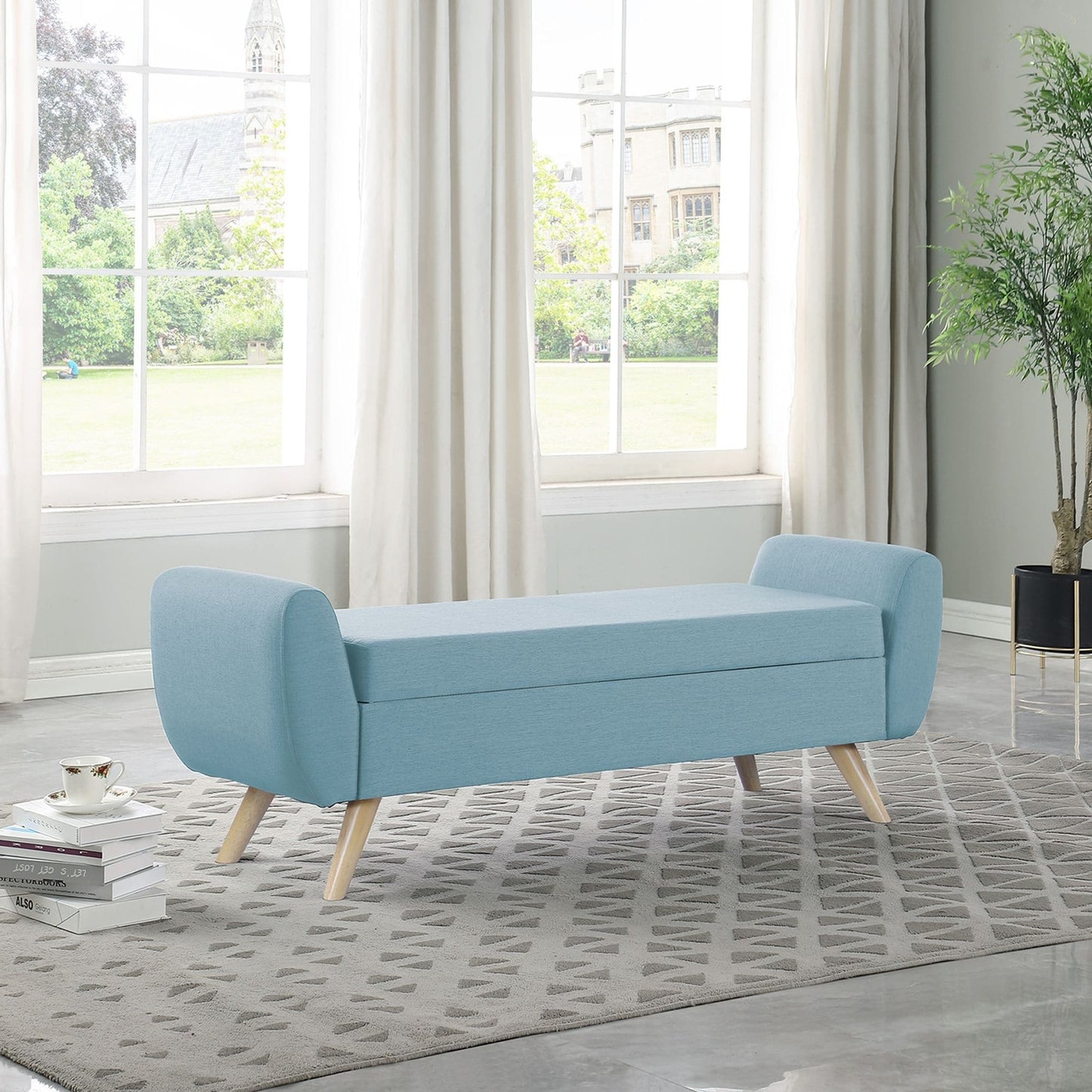 HomePop Banc de rangement moderne en sherpa avec pieds en bois
