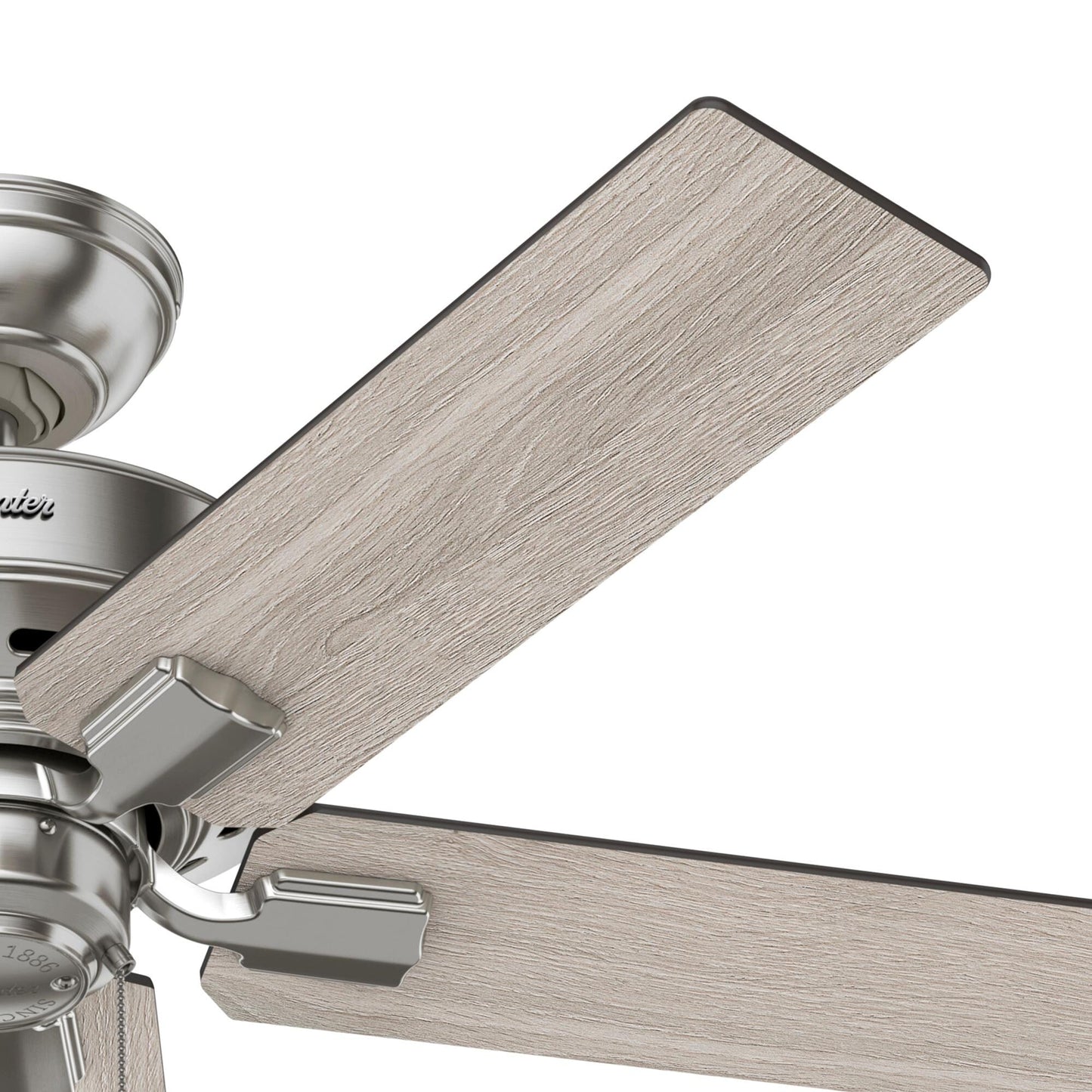 Ventilateur de plafond Hunter 44 Altidore en nickel brossé avec kit d'éclairage LED, cordon à tirer - Style rustique, champêtre, transitionnel