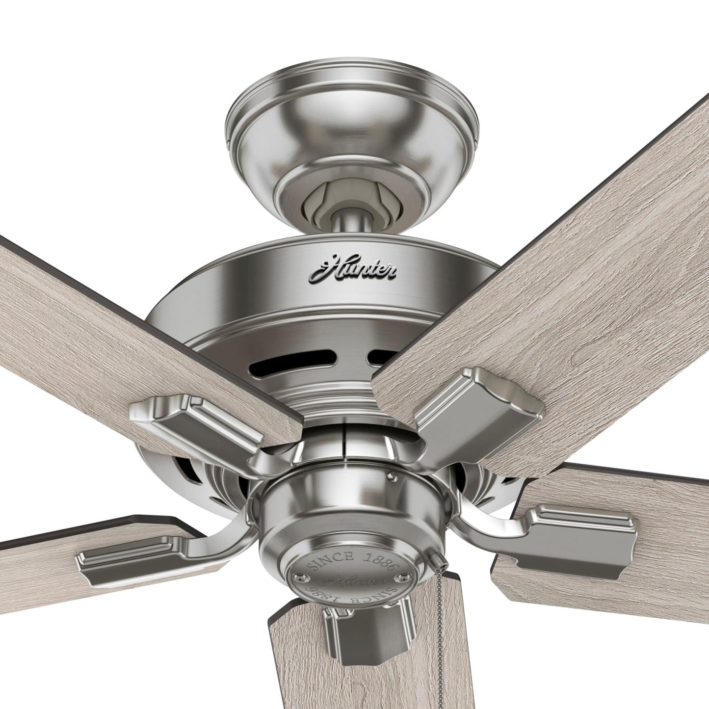 Ventilateur de plafond Hunter 44 Altidore en nickel brossé avec kit d'éclairage LED, cordon à tirer - Style rustique, champêtre, transitionnel