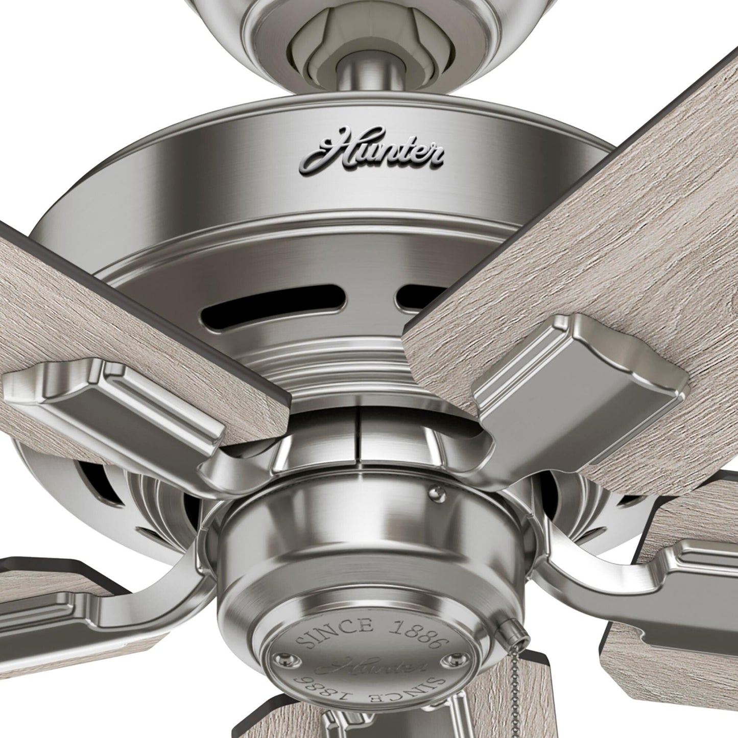 Ventilateur de plafond Hunter 44 Altidore en nickel brossé avec kit d'éclairage LED, cordon à tirer - Style rustique, champêtre, transitionnel
