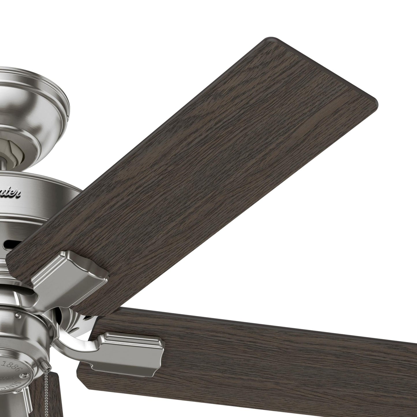Ventilateur de plafond Hunter 44 Altidore en nickel brossé avec kit d'éclairage LED, cordon à tirer - Style rustique, champêtre, transitionnel