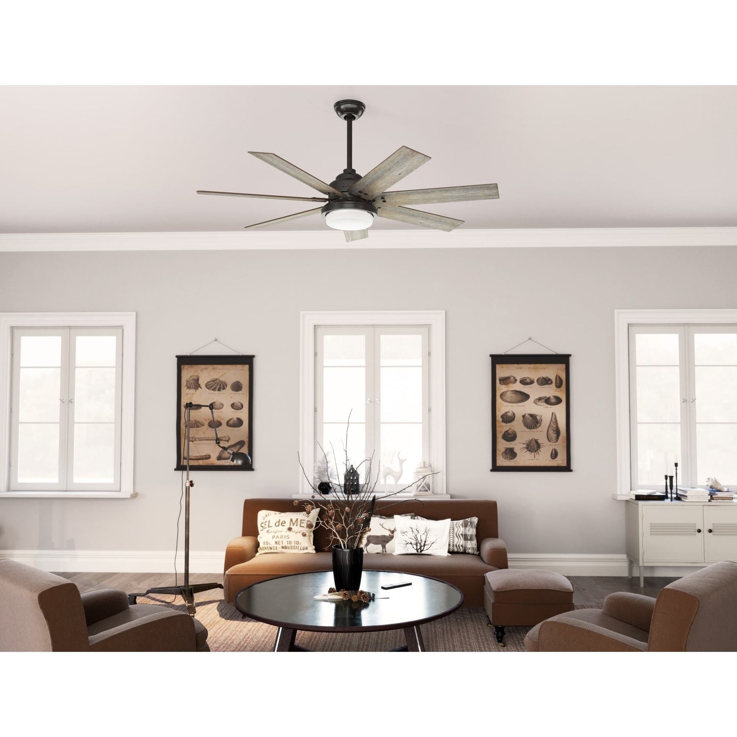 Ventilateur de plafond Hunter WiFi Whittington avec éclairage LED, télécommande - Style moulin à vent - Industriel, ferme, rustique - VENTILATEUR INTELLIGENT !