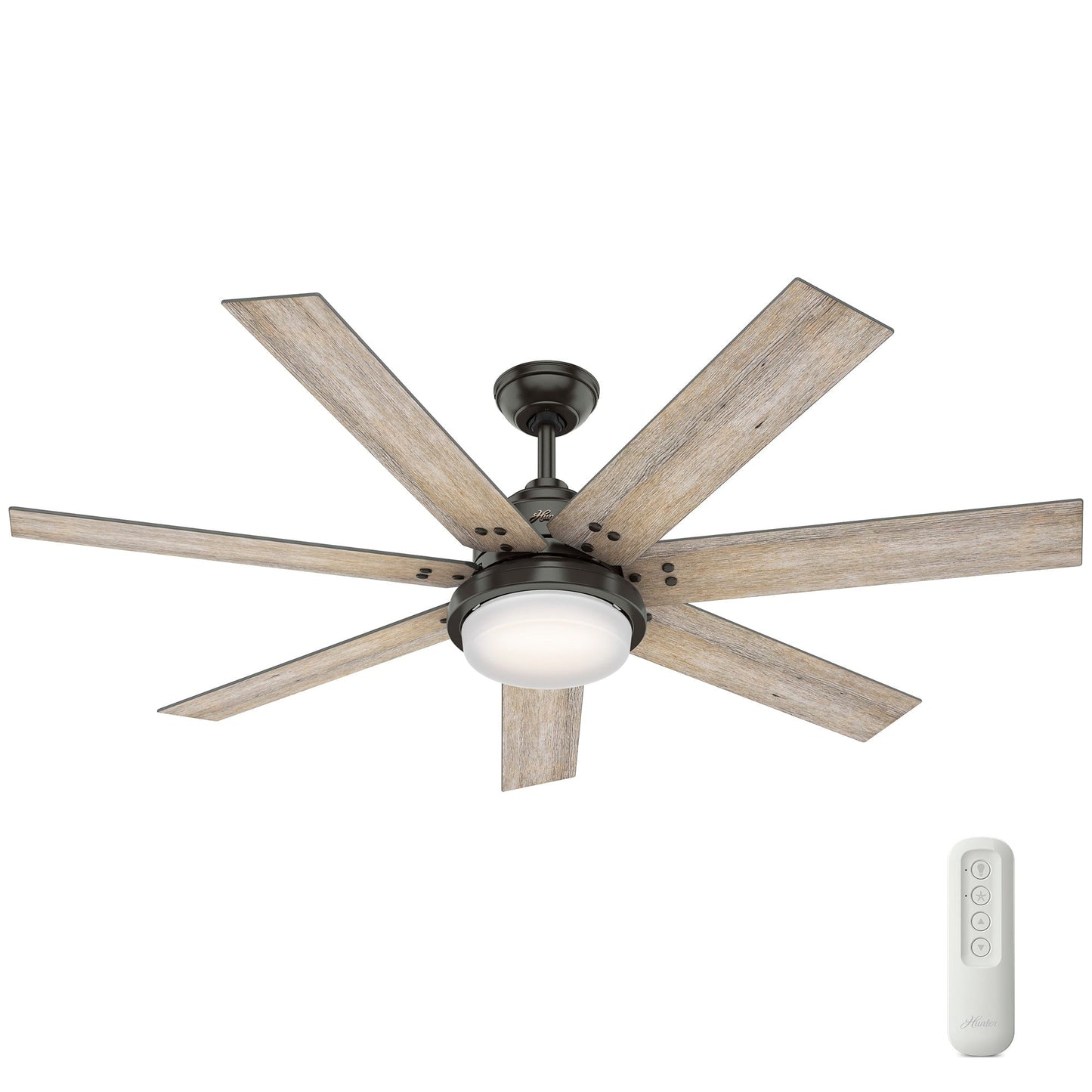 Ventilateur de plafond Hunter WiFi Whittington avec éclairage LED, télécommande - Style moulin à vent - Industriel, ferme, rustique - VENTILATEUR INTELLIGENT !