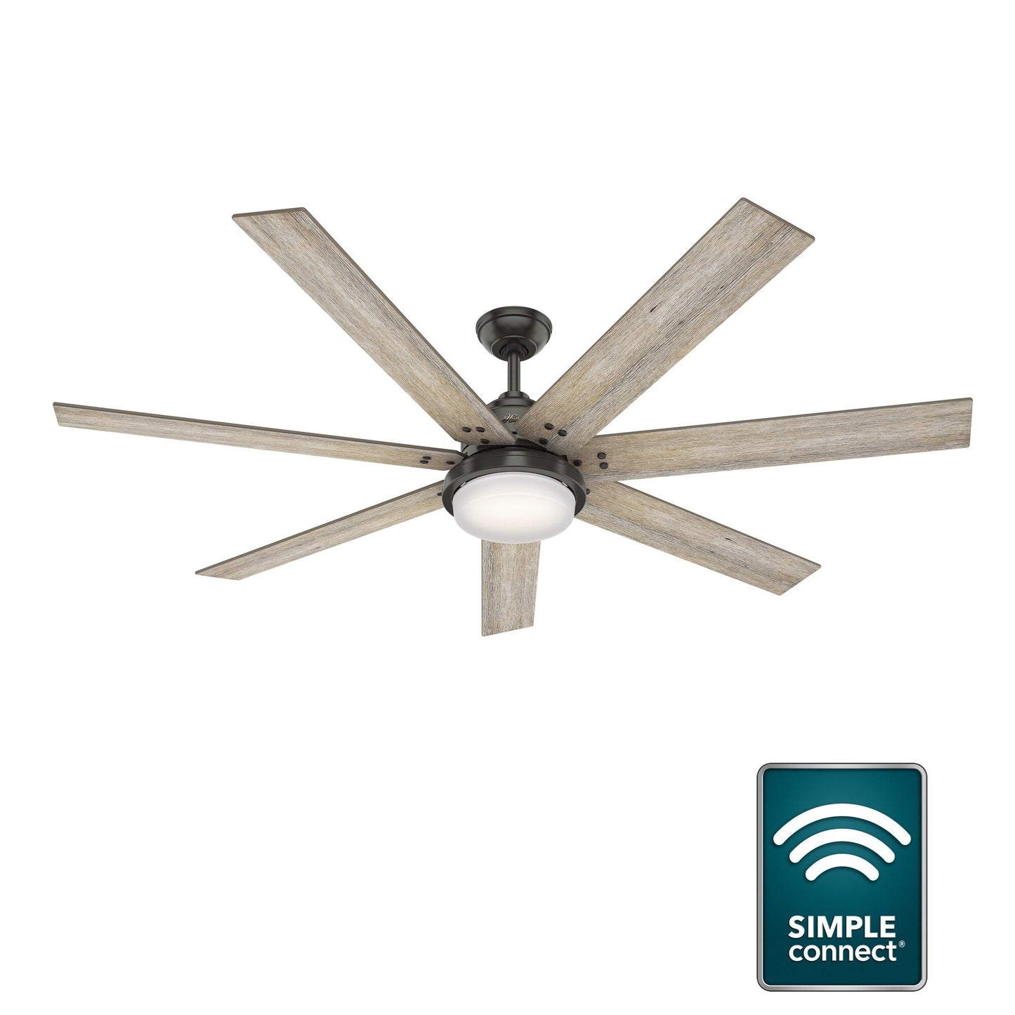 Ventilateur de plafond Hunter WiFi Whittington avec éclairage LED, télécommande - Style moulin à vent - Industriel, ferme, rustique - VENTILATEUR INTELLIGENT !