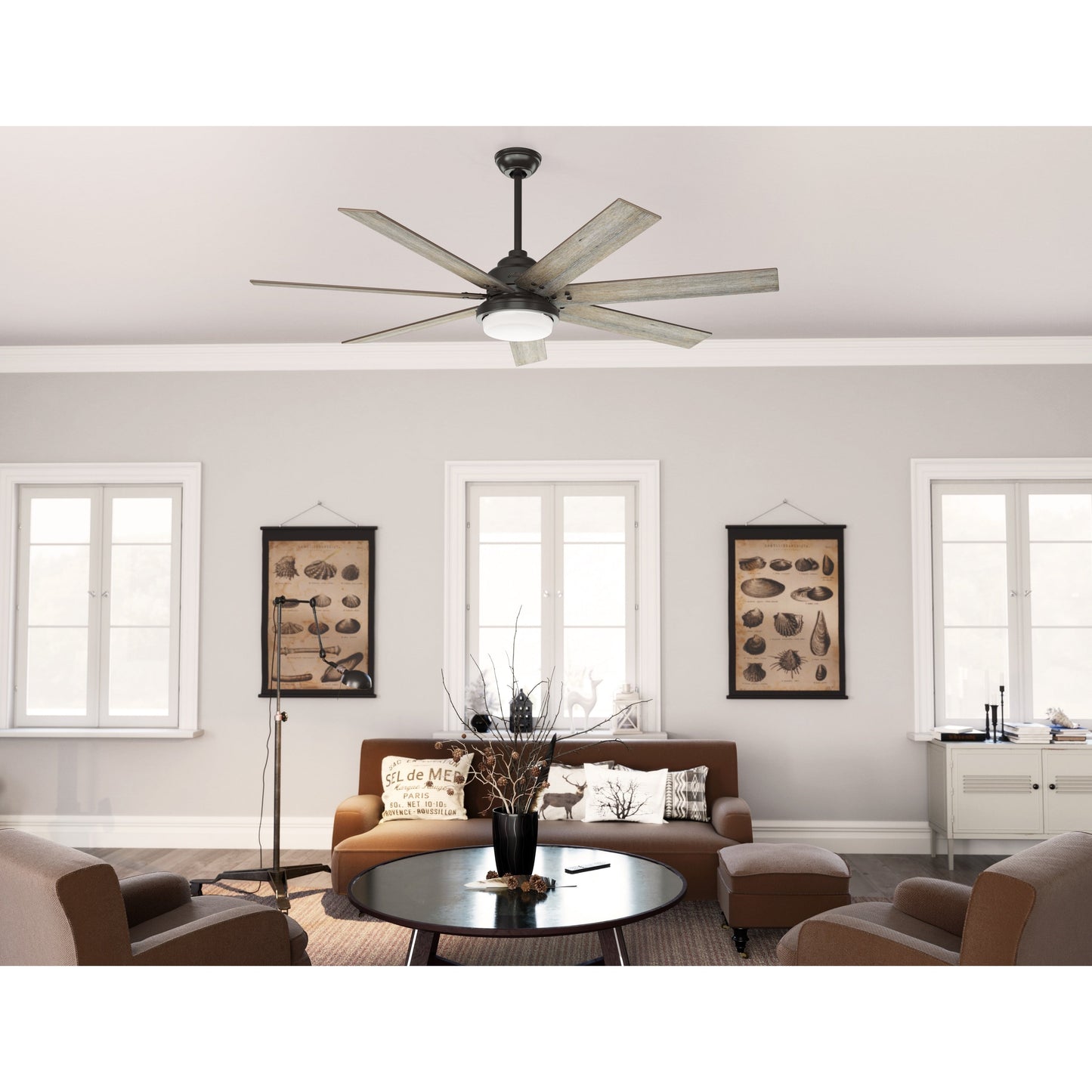 Ventilateur de plafond Hunter WiFi Whittington avec éclairage LED, télécommande - Style moulin à vent - Industriel, ferme, rustique - VENTILATEUR INTELLIGENT !