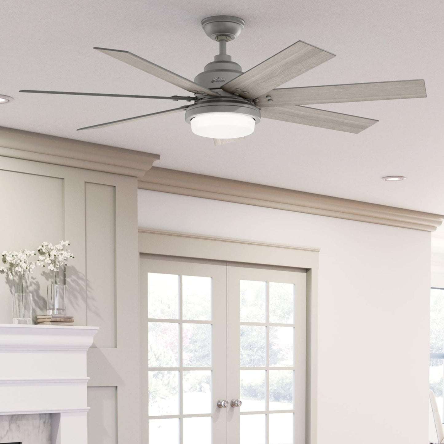 Ventilateur de plafond Hunter WiFi Whittington avec éclairage LED, télécommande - Style moulin à vent - Industriel, ferme, rustique - VENTILATEUR INTELLIGENT !