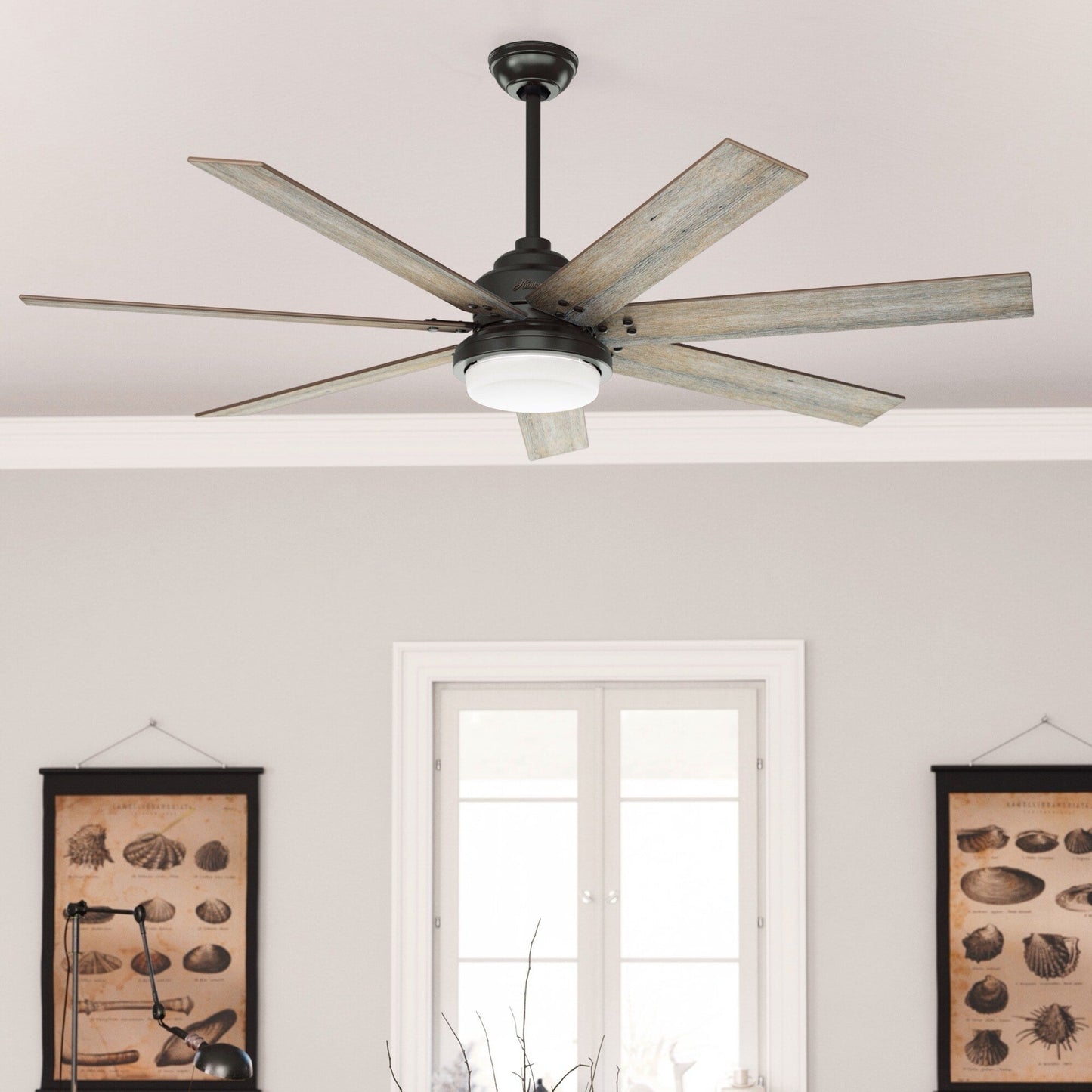 Ventilateur de plafond Hunter WiFi Whittington avec éclairage LED, télécommande - Style moulin à vent - Industriel, ferme, rustique - VENTILATEUR INTELLIGENT !